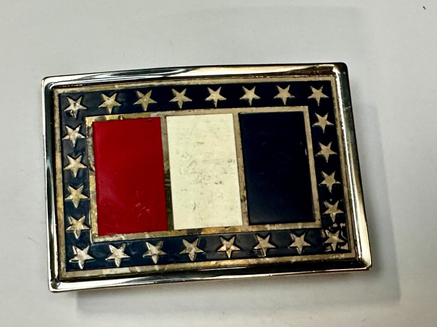 Texas State Flag Colors Stars and Stripes on silver tone Belt Buckle