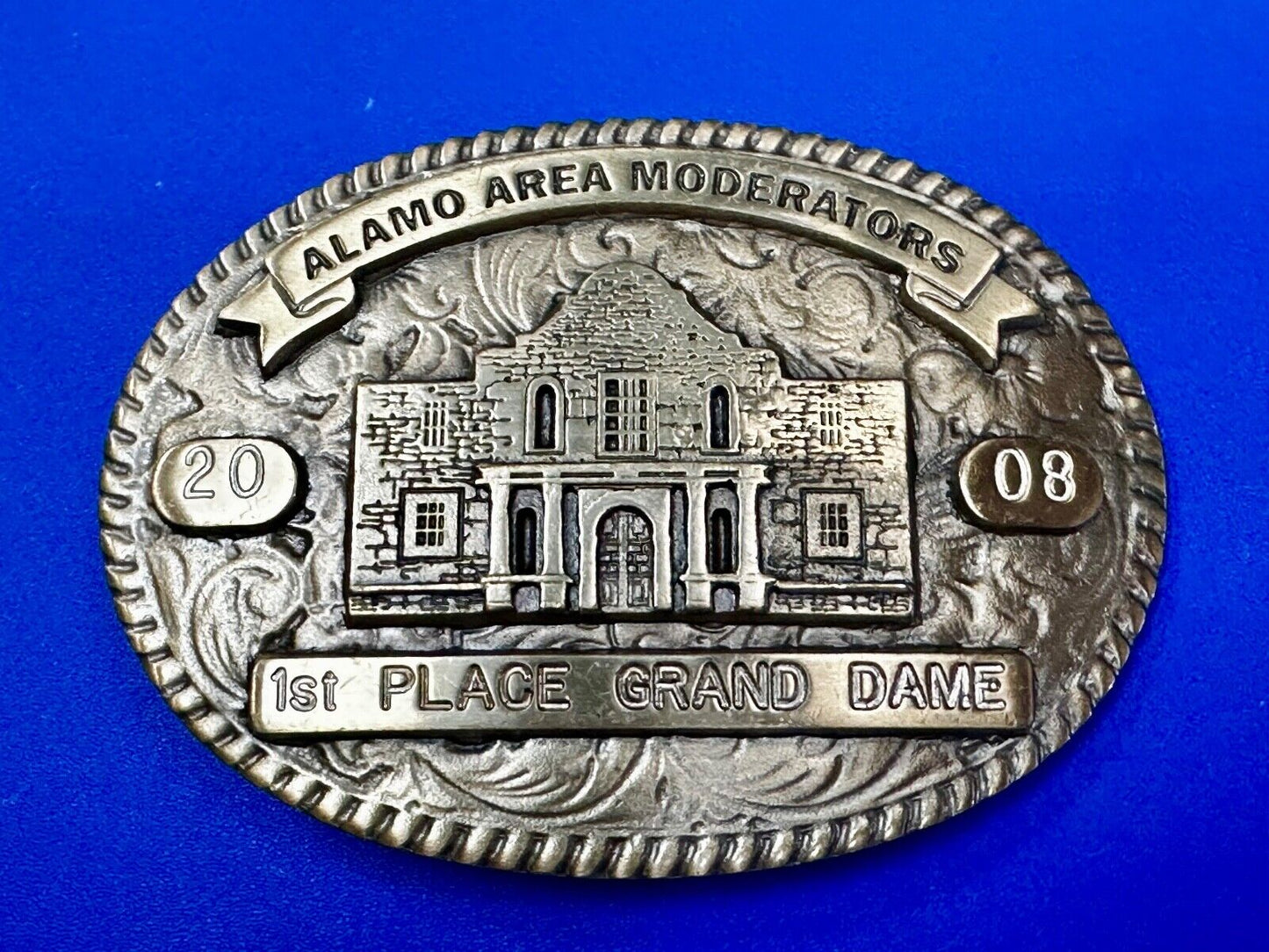 2008 Alamo Area Moderators 1st Place Grand Dame RARE Blue Bayou Belt Buckle