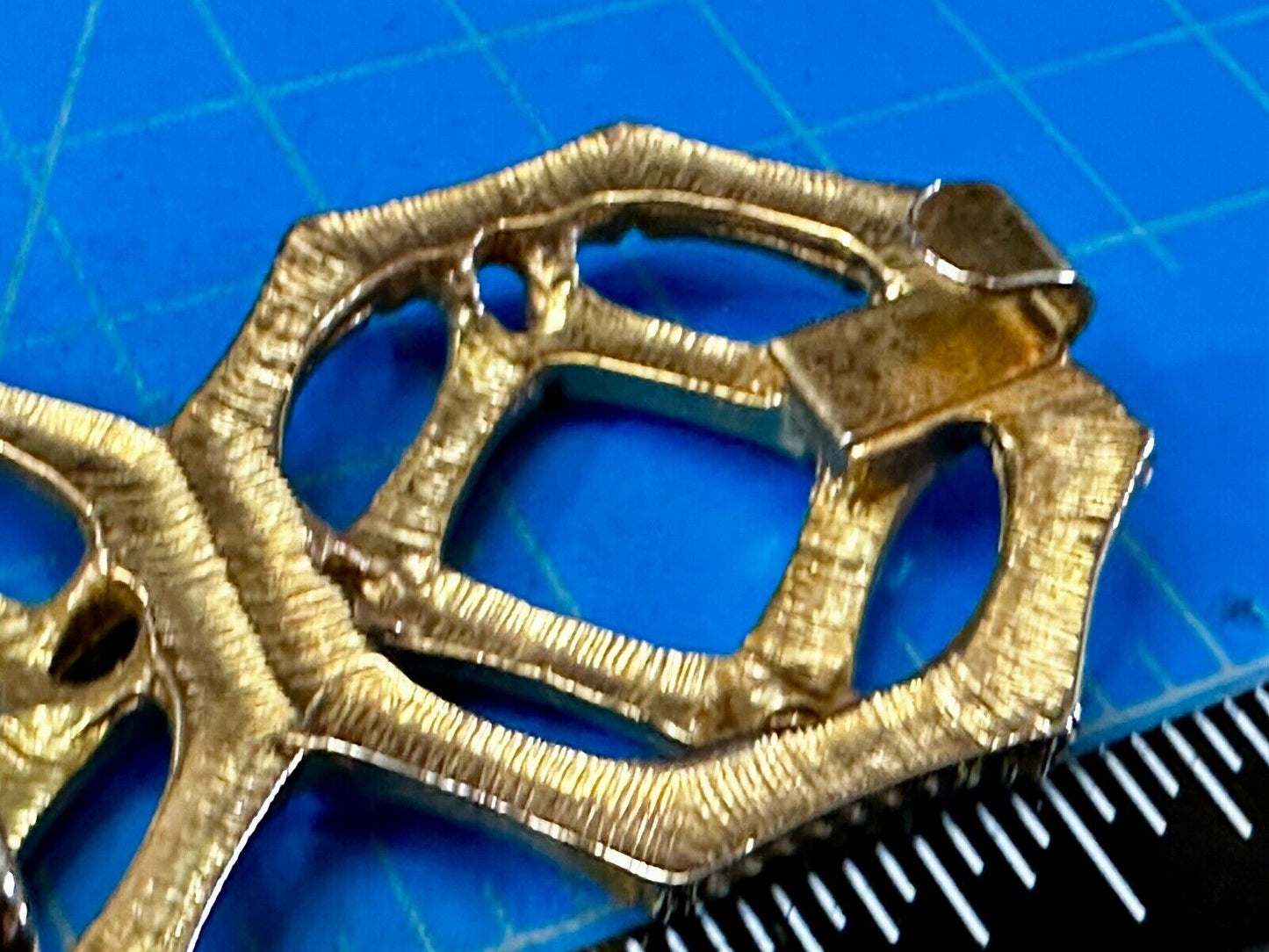 Bamboo Pattern Design See Through 3" wide Gold Tone Vintage Belt Buckle