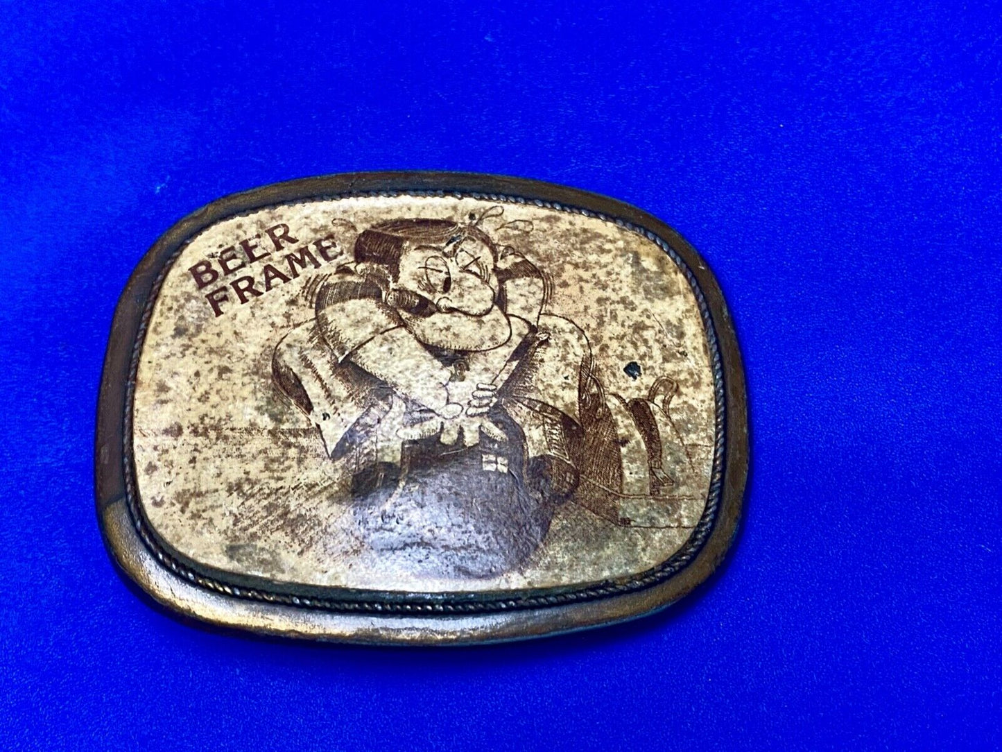 Beer Frame Bowling Novelty Cartoon Drawing Vintage Belt Buckle