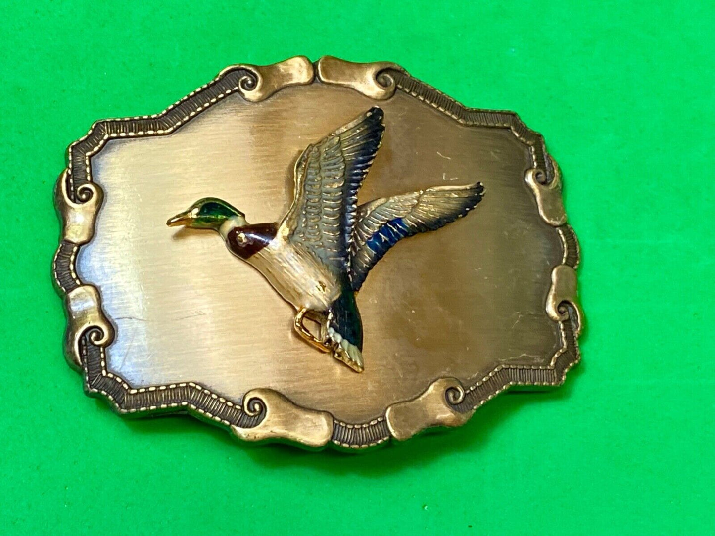 Vintage Duck - western framed flying Bird with green head belt buckle