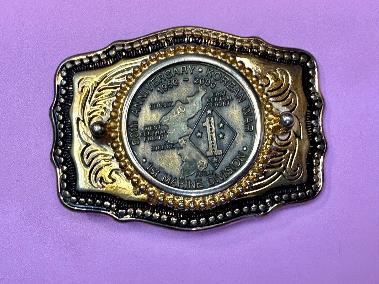 US Marines 50th Anniversary Korean War 1950-2000 Challenge Coin Belt Buckle