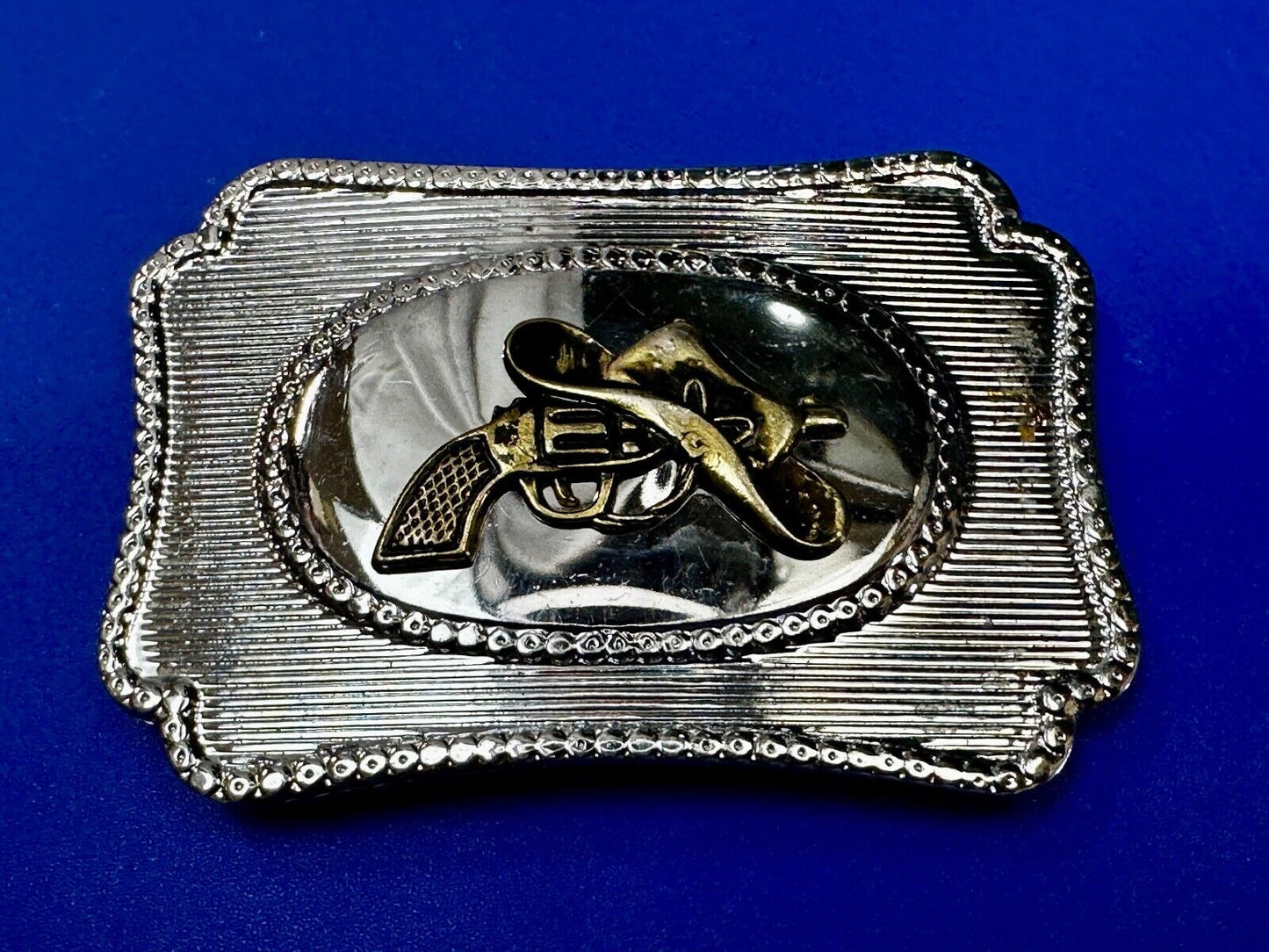 Vintage Cowboy Hat & Revolver Pistol Western Belt Buckle Cap Gun Buckle