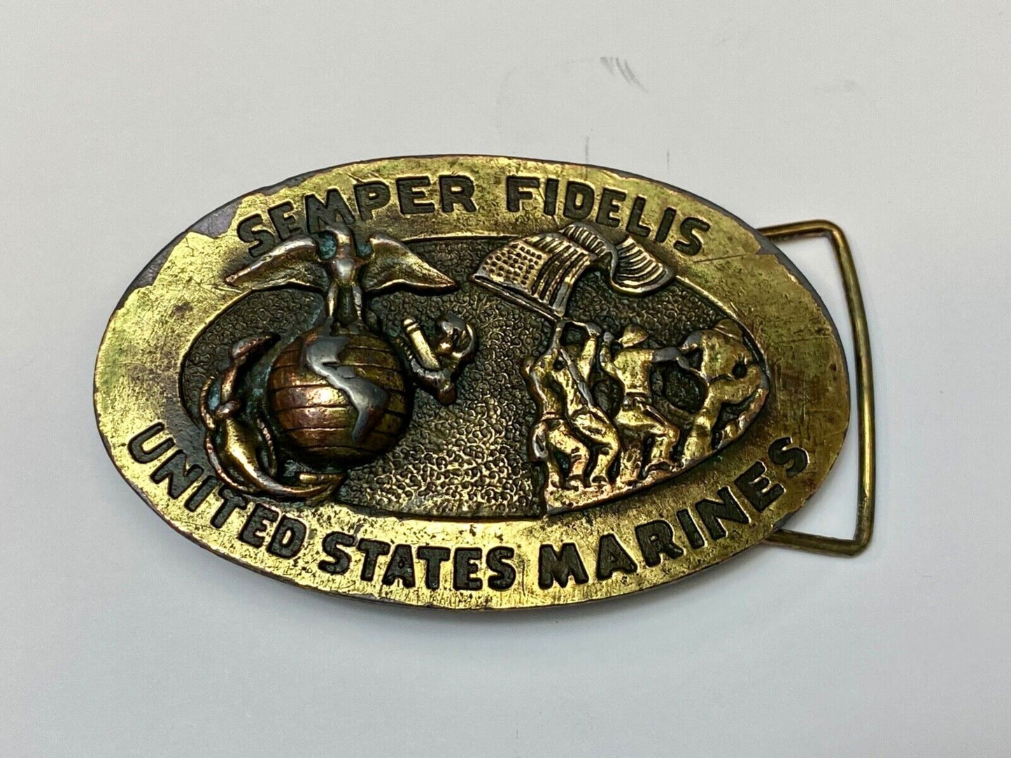 US Marines Semper Fidelis United States Vintage 4" wide brass Tone belt buckle