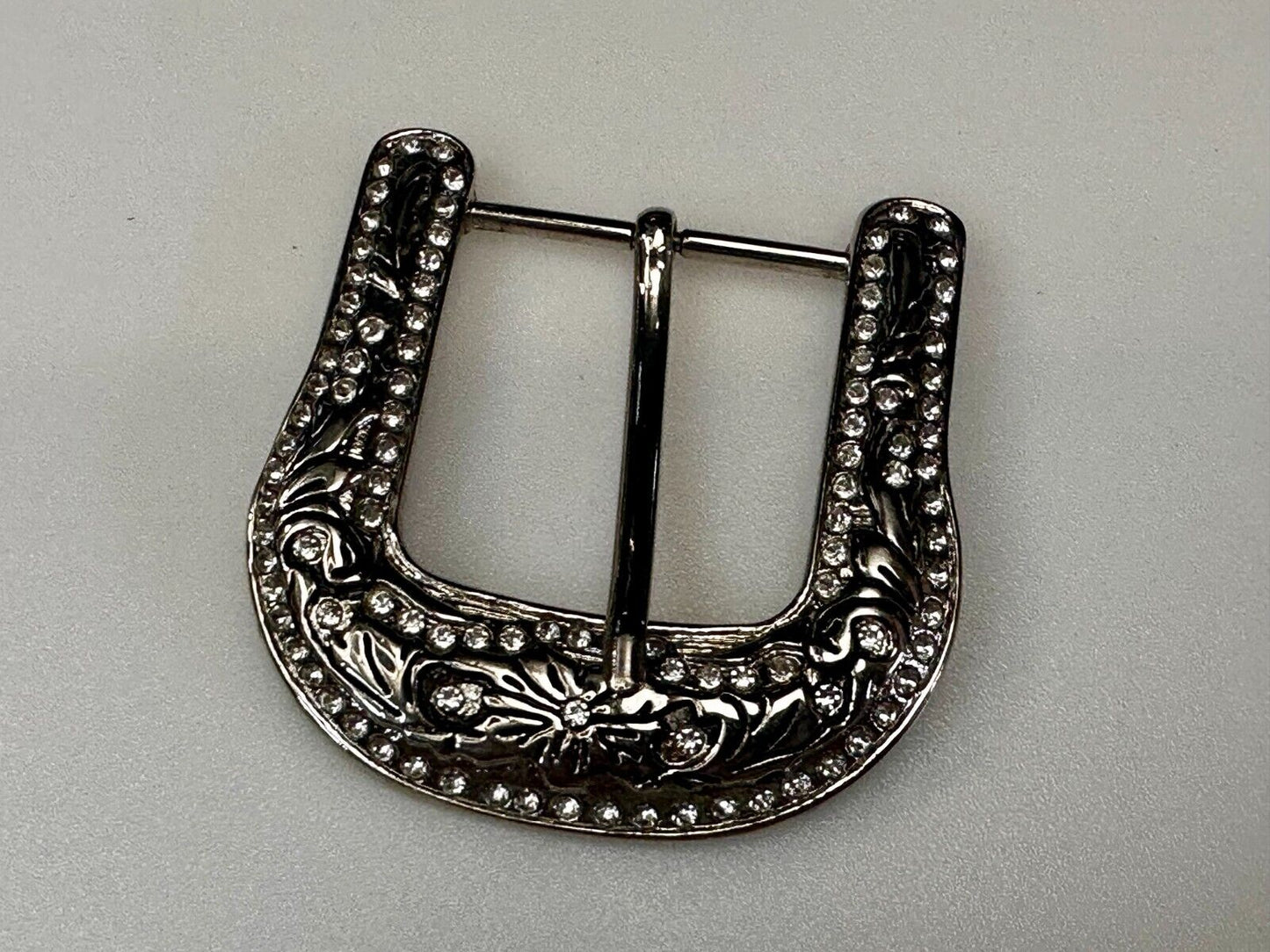 3" Wide Rhinestone Accented Ranger Style Replacement Silver Tone Belt Buckle