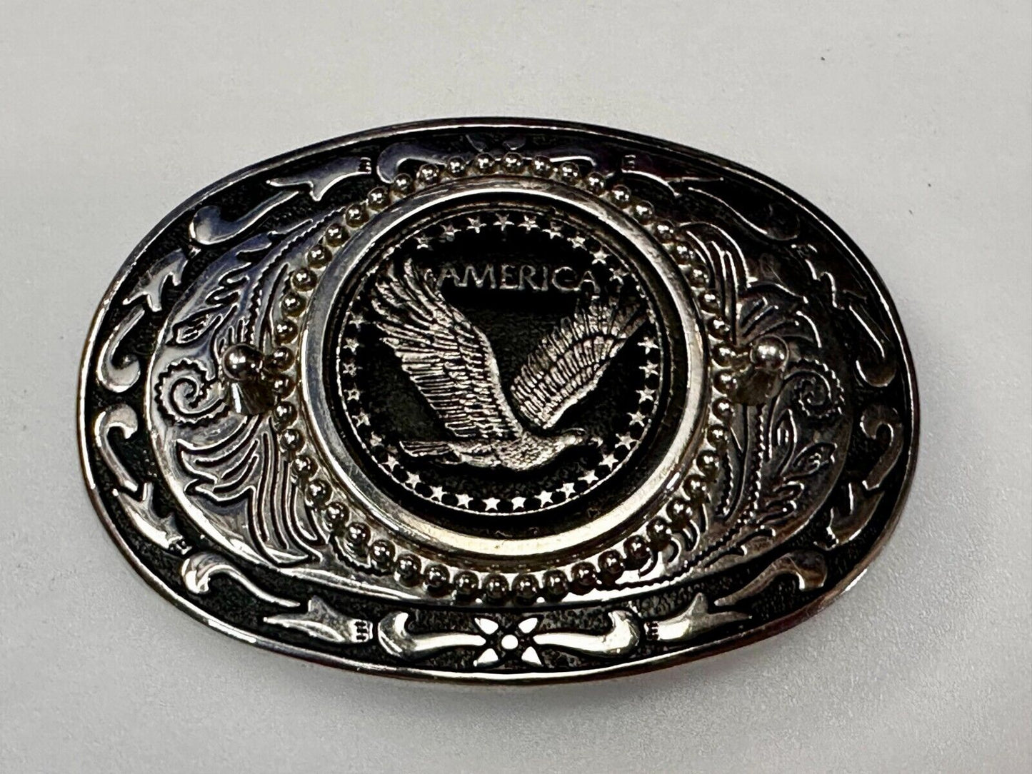American Patriotic Bald Eagle Centered Flower Swirl Western Vintage Belt Buckle