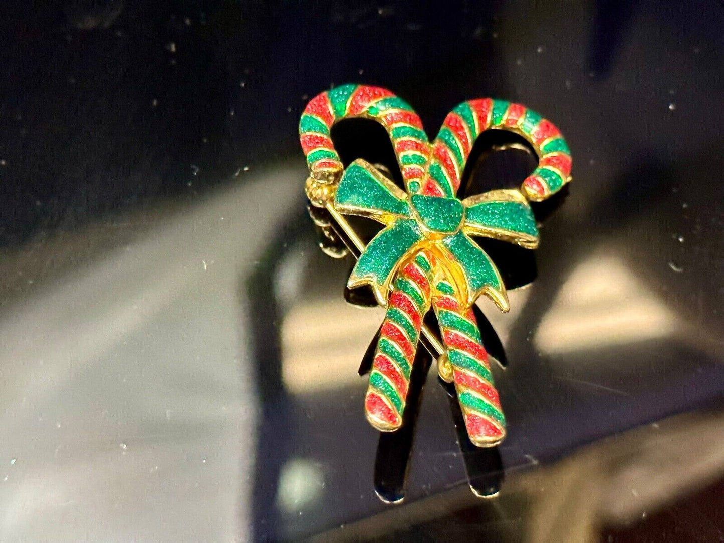 Vintage Candy Cain Pair with bow Christmas Holliday Brooch by AAI