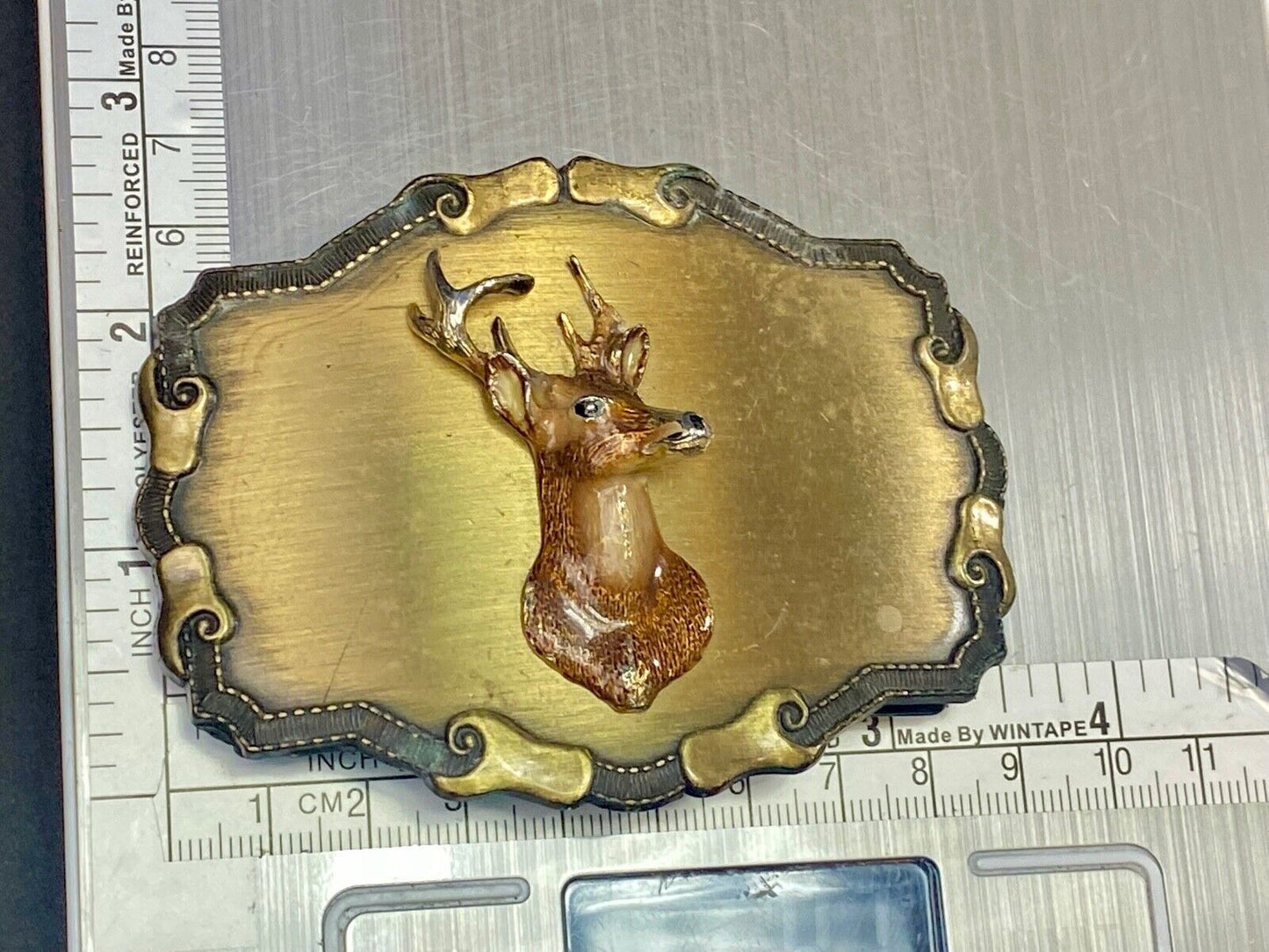 Vintage Deer Coming Out Of Western Framed Braintree Belt Buckle