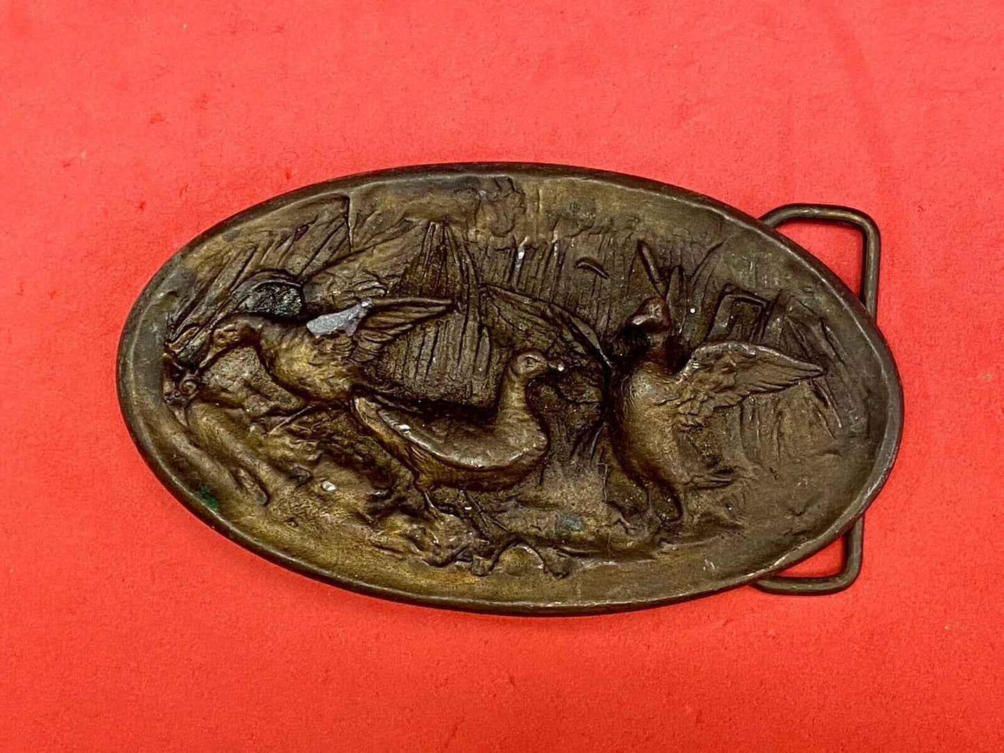 Vintage 1975 duck's geese flying over pond belt buckle by Adezy