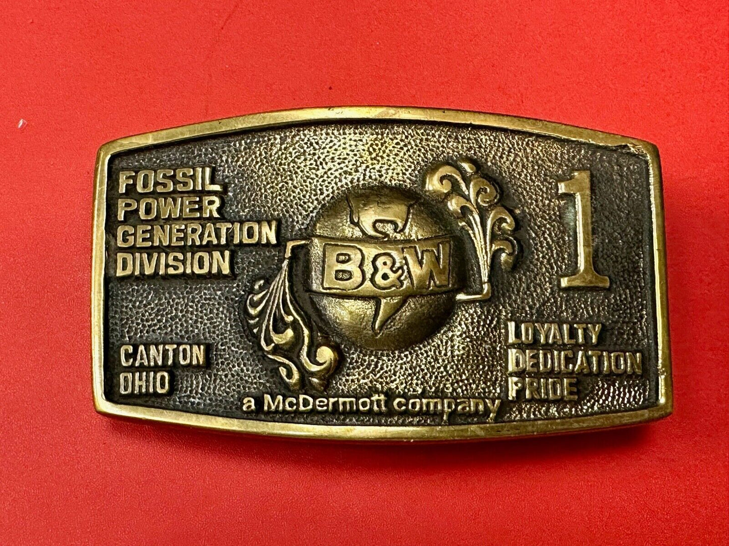 B&W FOSSIL POWER GENERATION DIVISION BRASS BELT BUCKLE by S. J. Broers Company