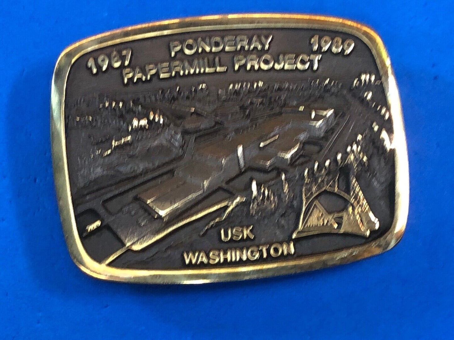 1987 - 89 Ponderay Papermill Project USK Washington belt buckle Anacortes Brass