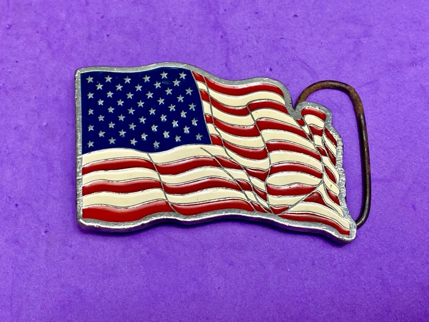 Usa Patriotic American Flag Waving Free Vintage 1999 Bergamot Belt Buckle C-258