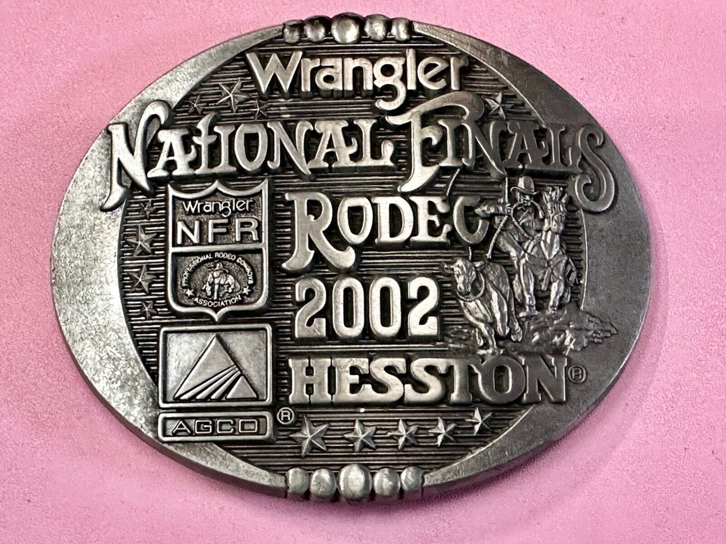 2002 Wrangler Hesston NFR National Finals Rodeo Montana Silversmiths Belt Buckle