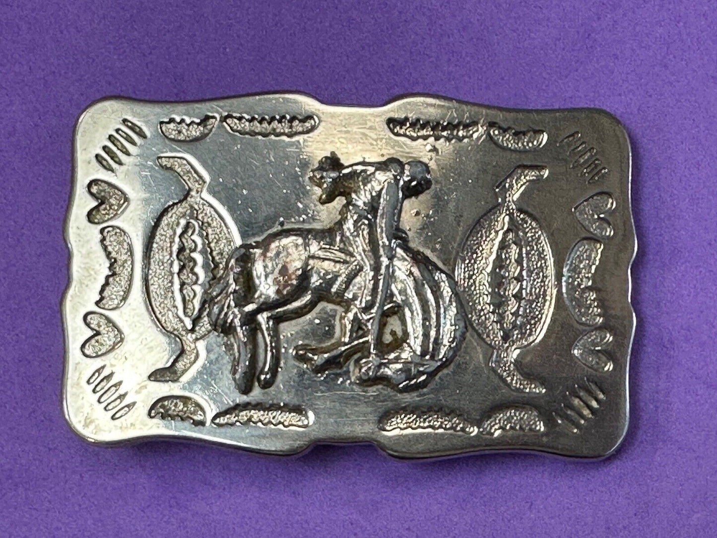 Vintage Cowboy Tipping Hat Head down Saddle Bronc western belt buckle