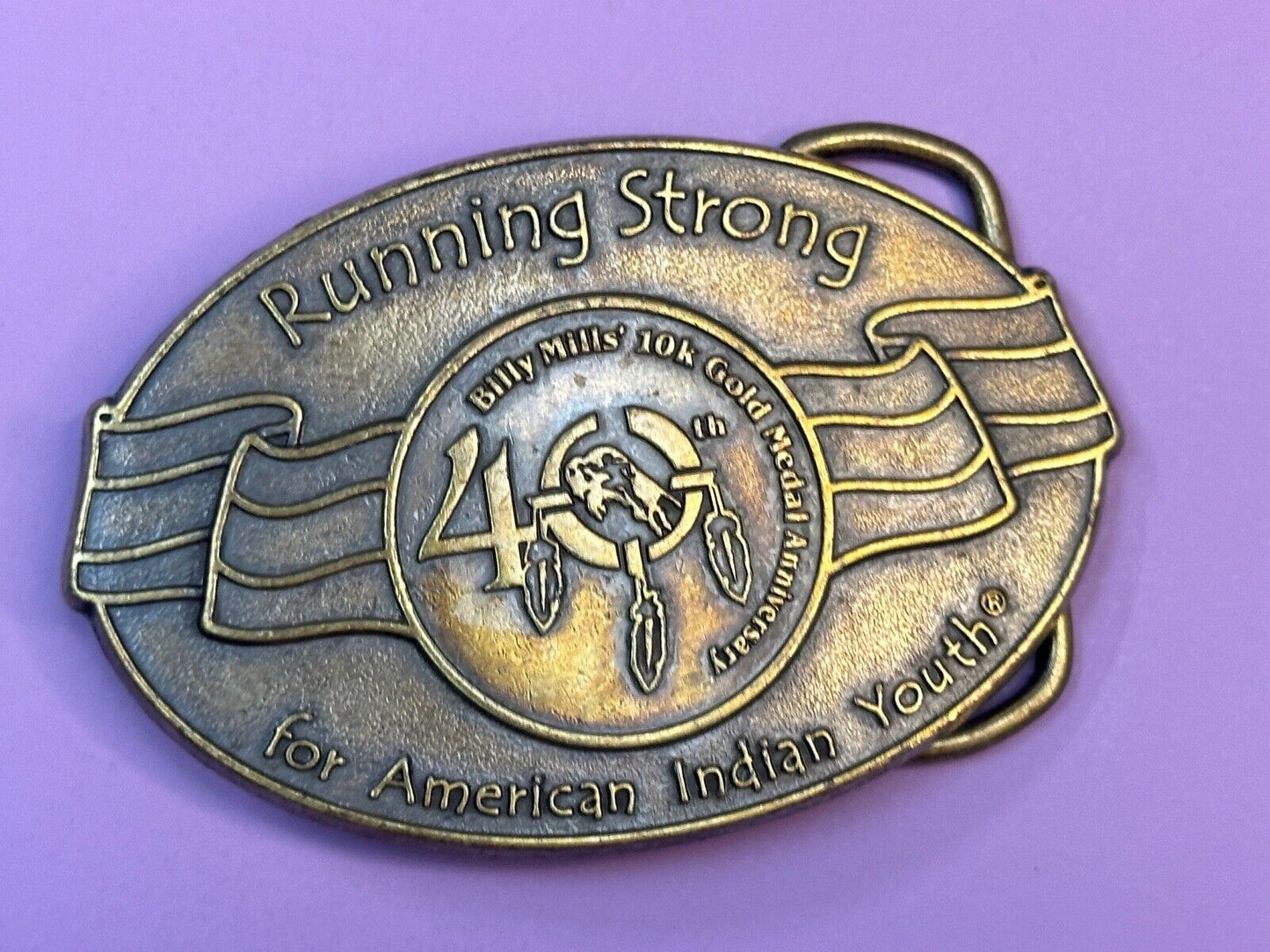 40 years! Native American Indian Youth Running Strong belt buckle