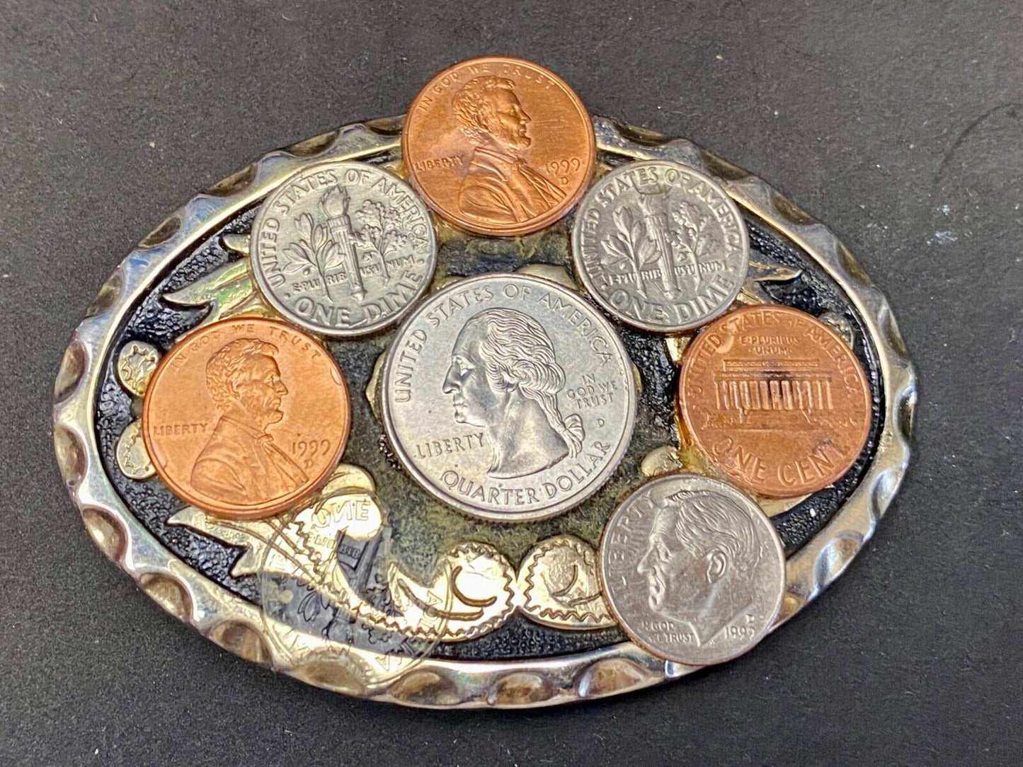 Artisan Usa Coin Collectors Cluster On Western Vintage Belt Buckle