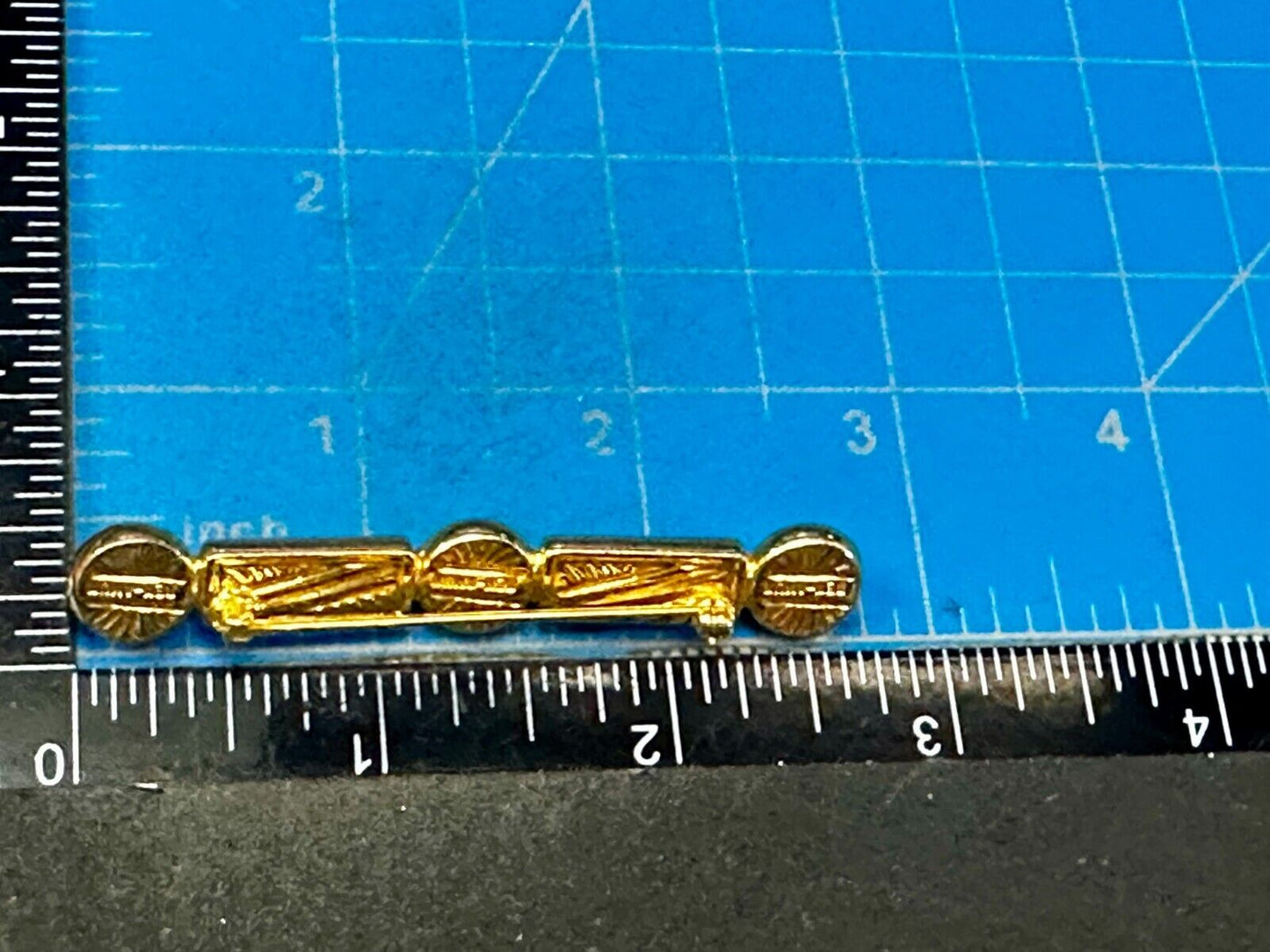 Three Red Round Glass? Vintage Gold Tone Bar Brooch Pin Signed by Ben-Amun