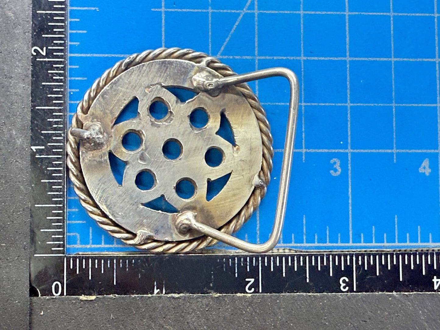 Artisan Welder's Art Handmade Abstract Open Work Round Silver Color Belt Buckle