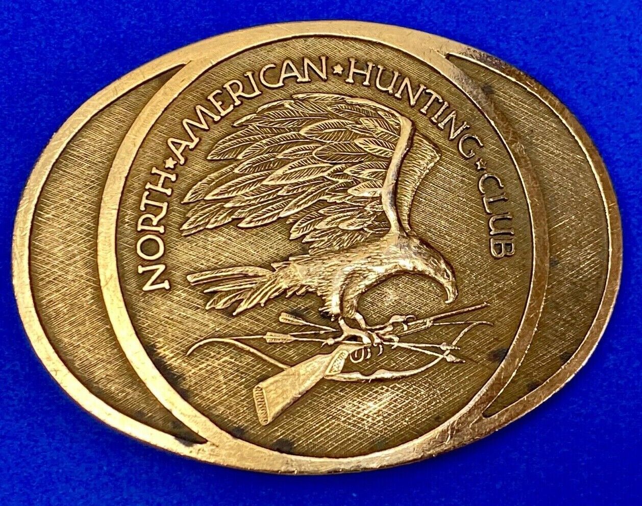 Vintage 1980 Nahc Members Solid Brass North American Hunting Club Belt Buckle