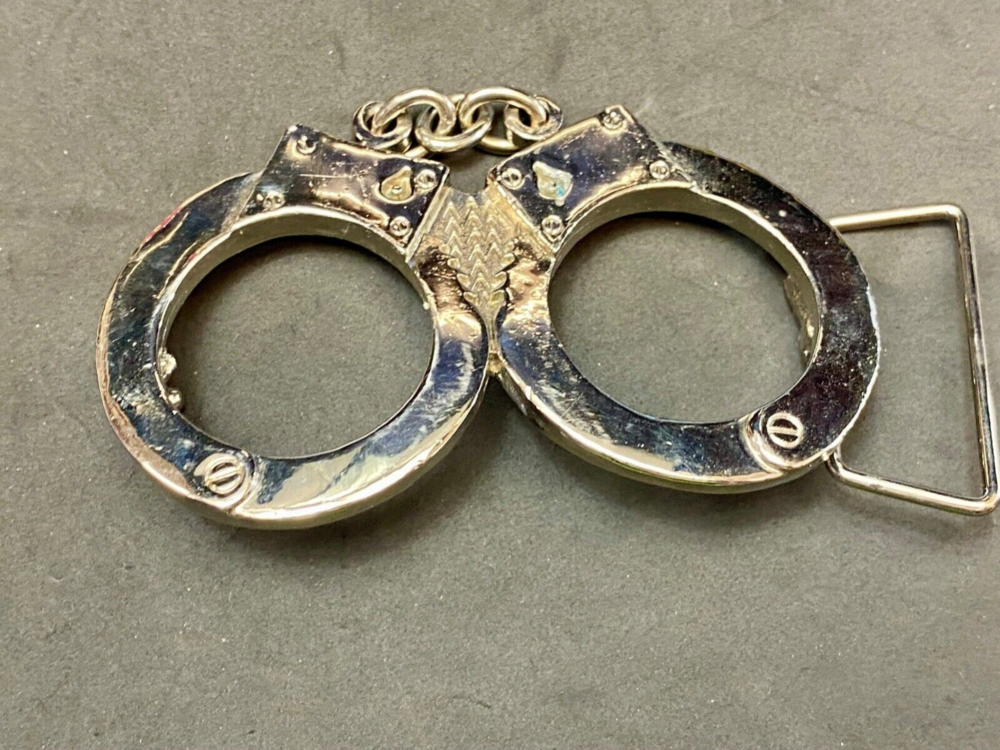 4" wide! Interlocked Police Handcuffs and chain shaped Novelty Metal Belt Buckle