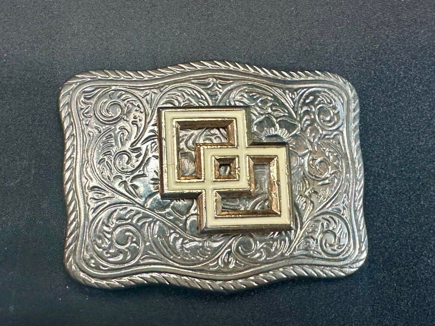 Two Squares pattern - centered in western flower swirl design belt buckle