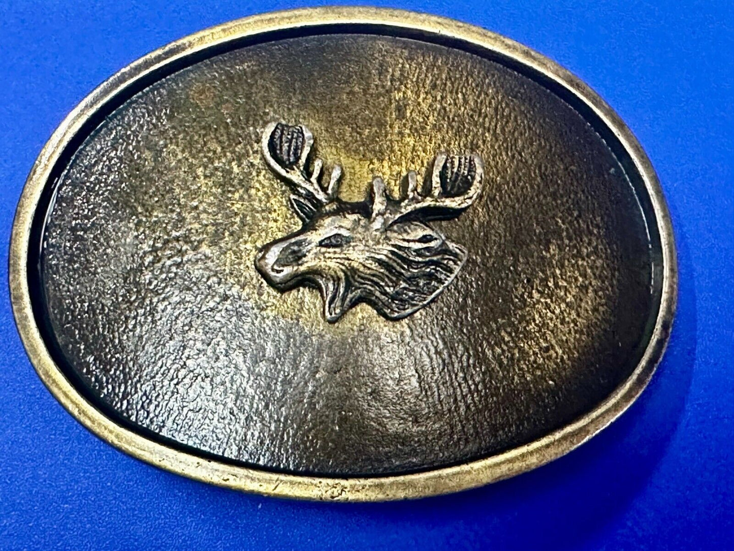 The Elk - Centered In Western Oval Brass Tone Usa Made Belt Buckle