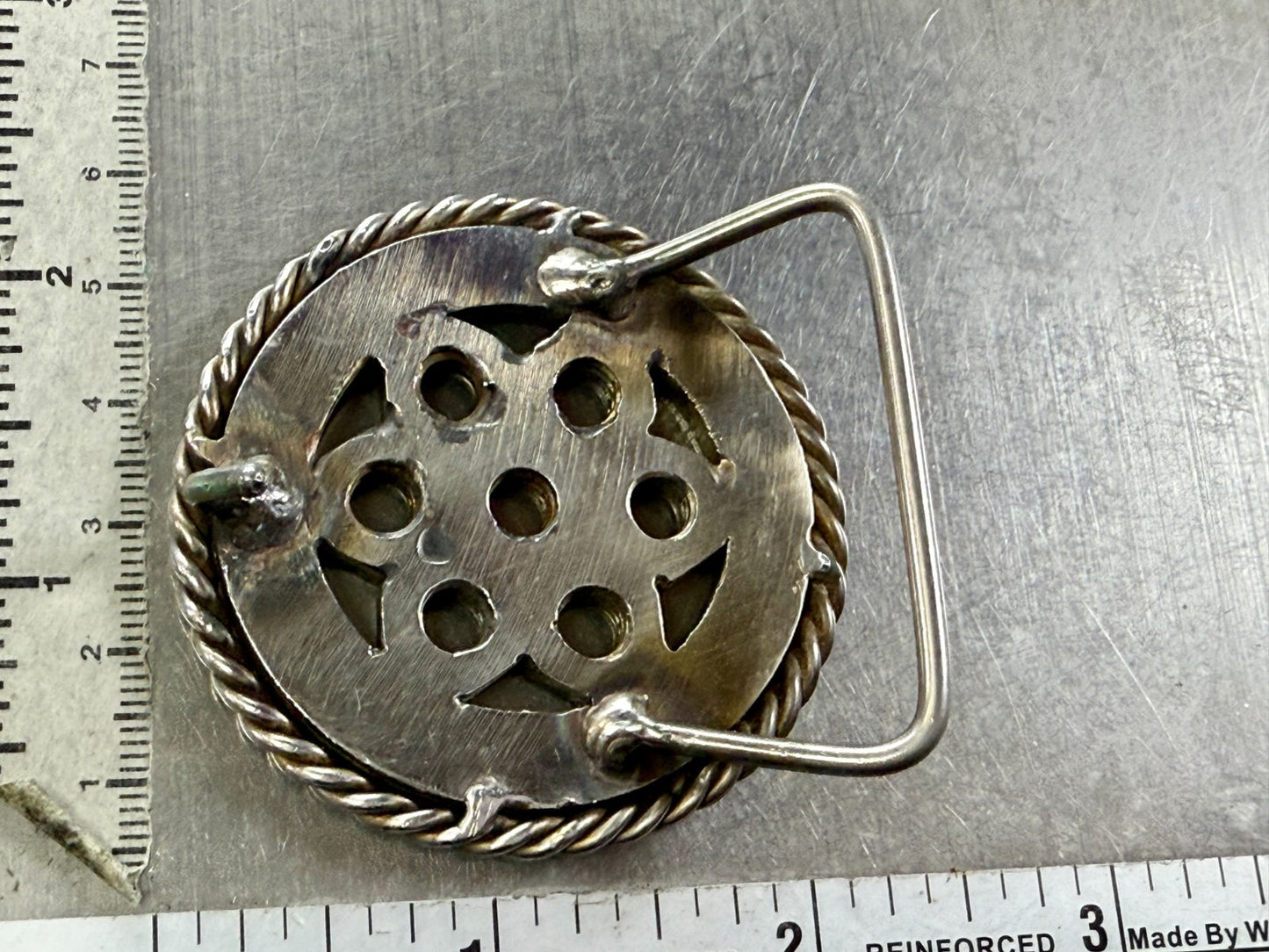 Artisan Welder's Art Handmade Abstract Open Work Round Silver Color Belt Buckle