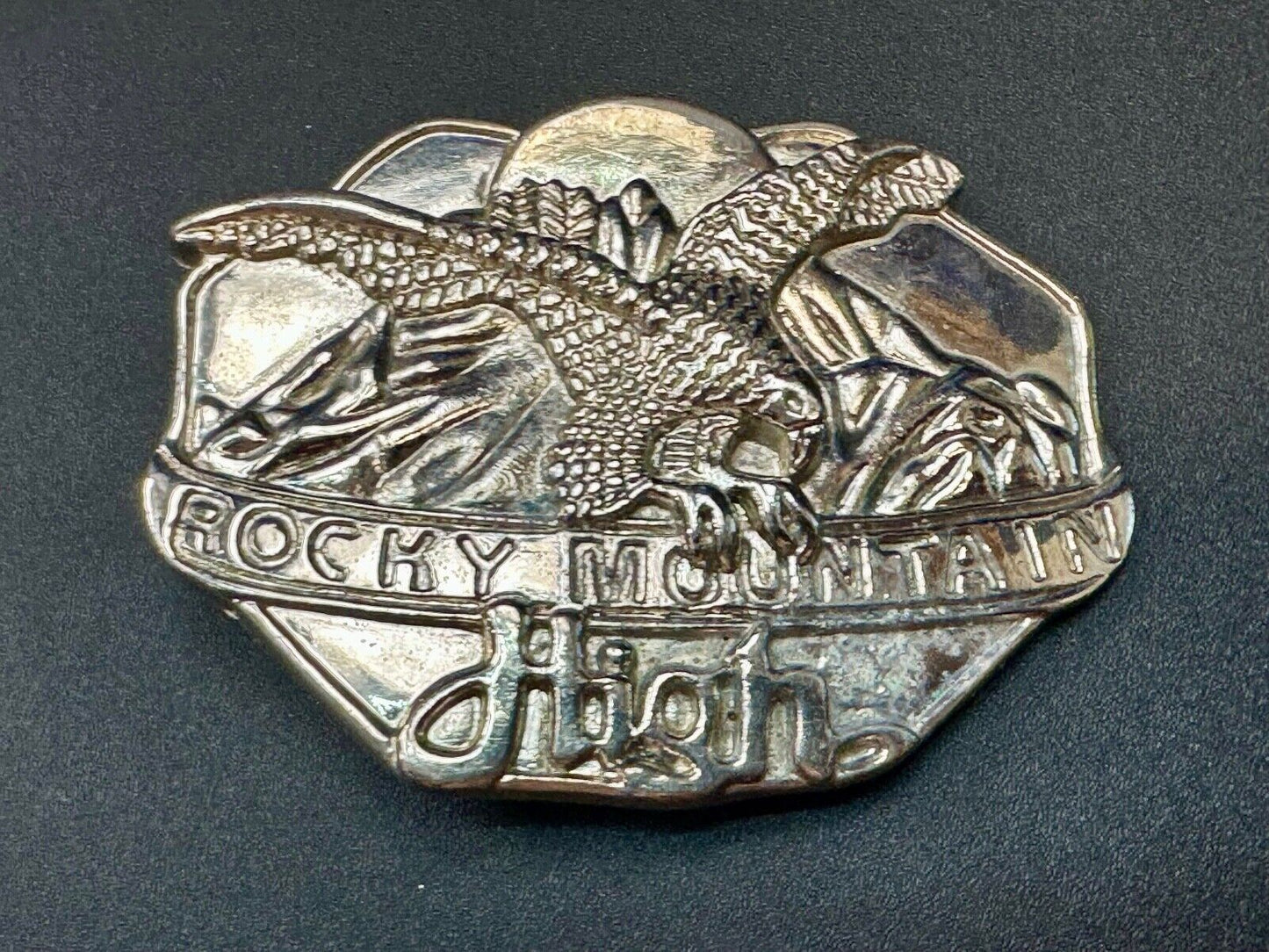 Vintage Rockey Mountain High Eagle Mountains Silver Tone belt buckle