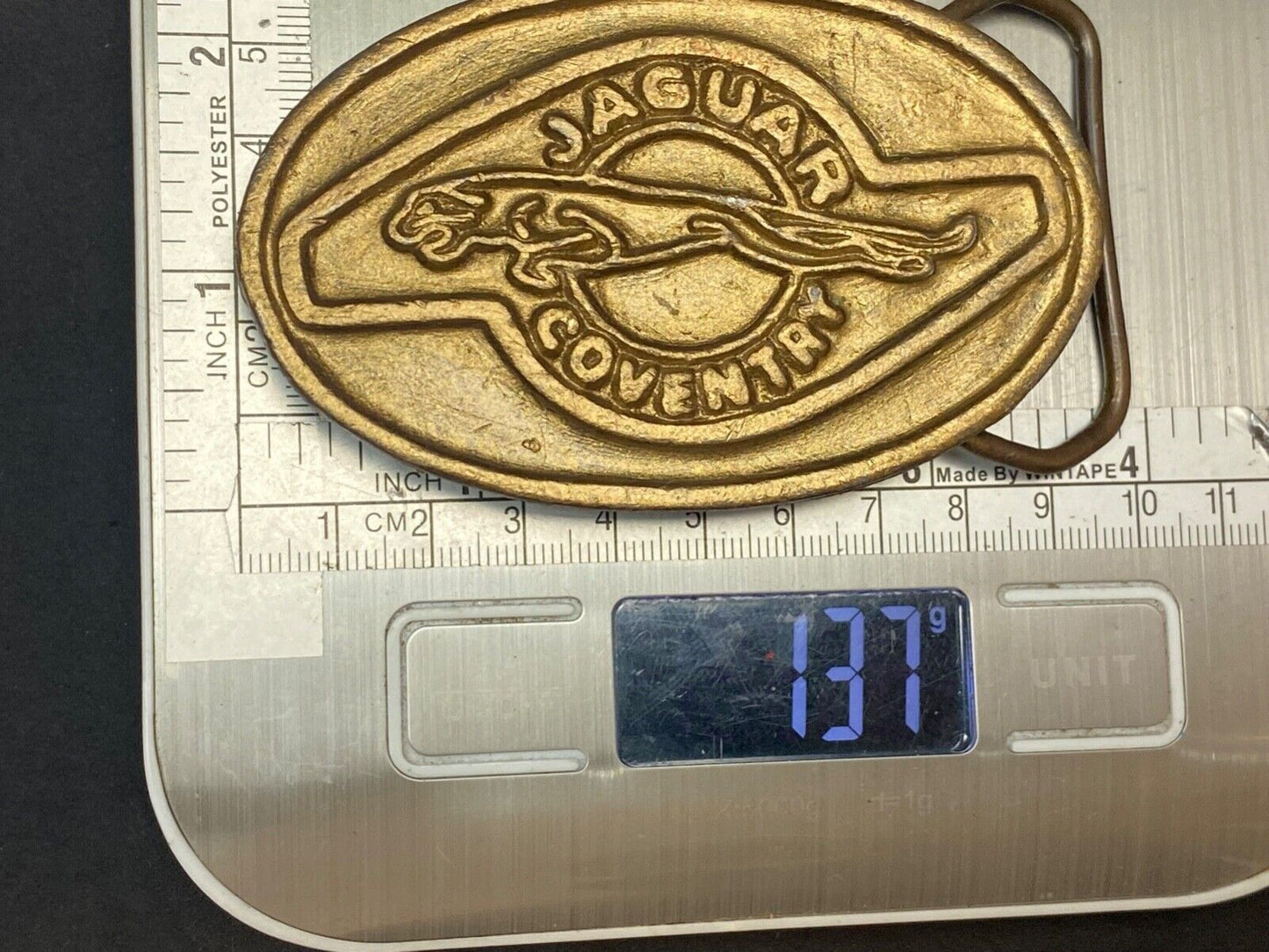 Sytner Jaguar Coventry Car Auto Collectors Dealers Vintage Brass Belt Buckle