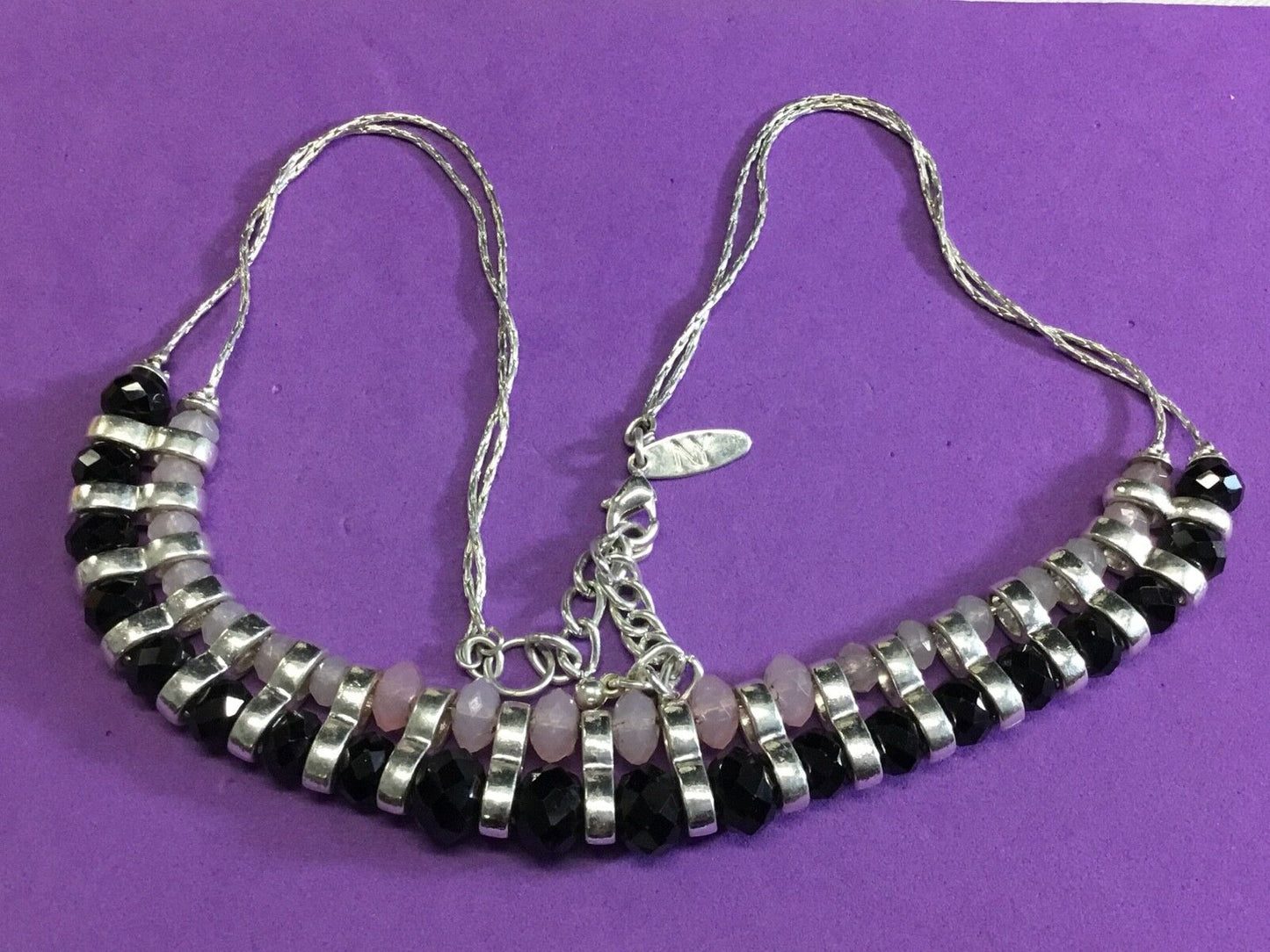 20" Silver Black Accent Statement Necklace signed NY, New York & Co.