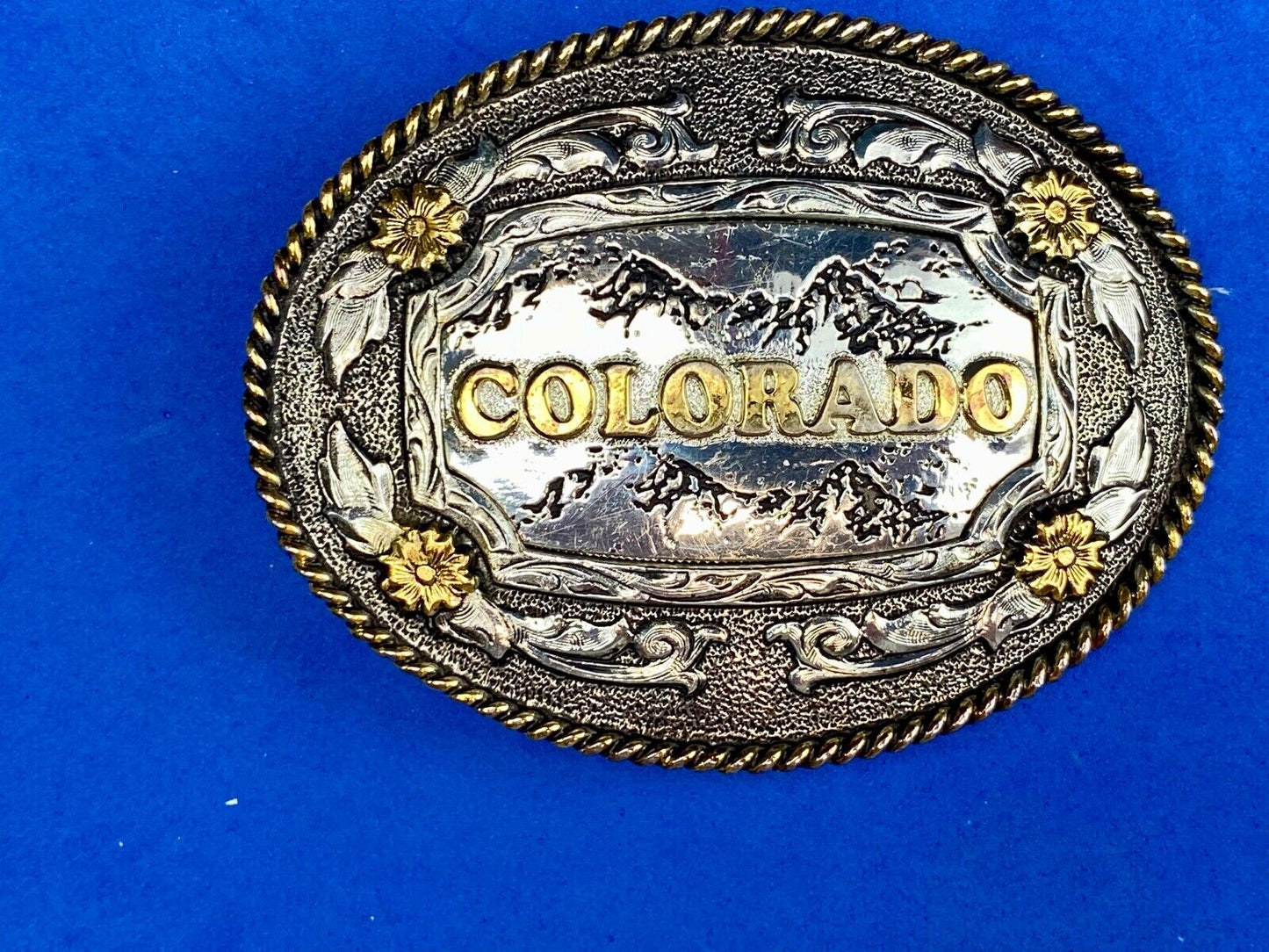 The great state of COLORADO- BEAUTIFUL mixed metal BELT BUCKLE CO Mountains