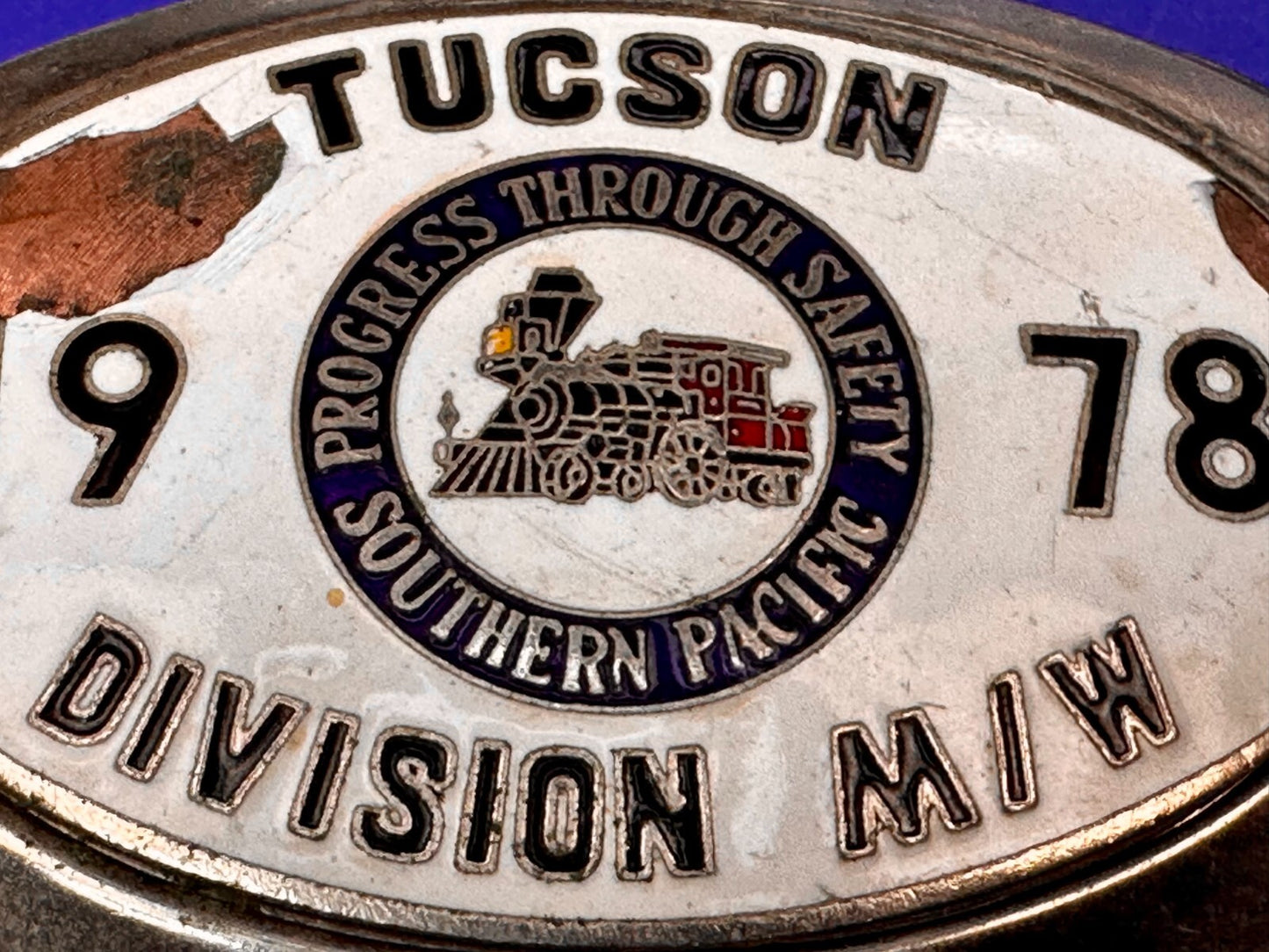 1978 Southern Pacific Tucson Division Railroad Safety Silver Tone Belt Buckle