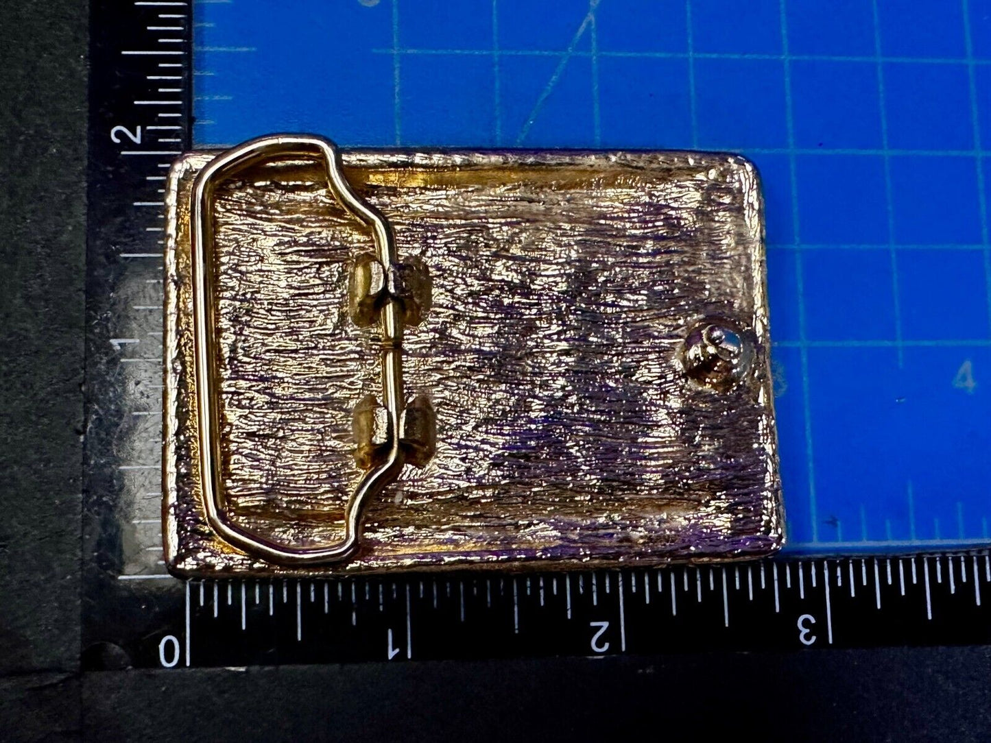 Vintage Artisan Handcrafted Cut & Polished Stone Slab In Gold Tone Belt Buckle