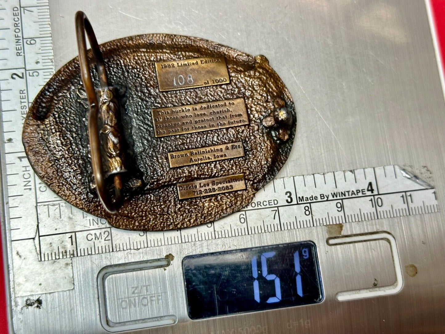 Antiques and collectables dealers 1982 Commemorative rocking chair belt buckle