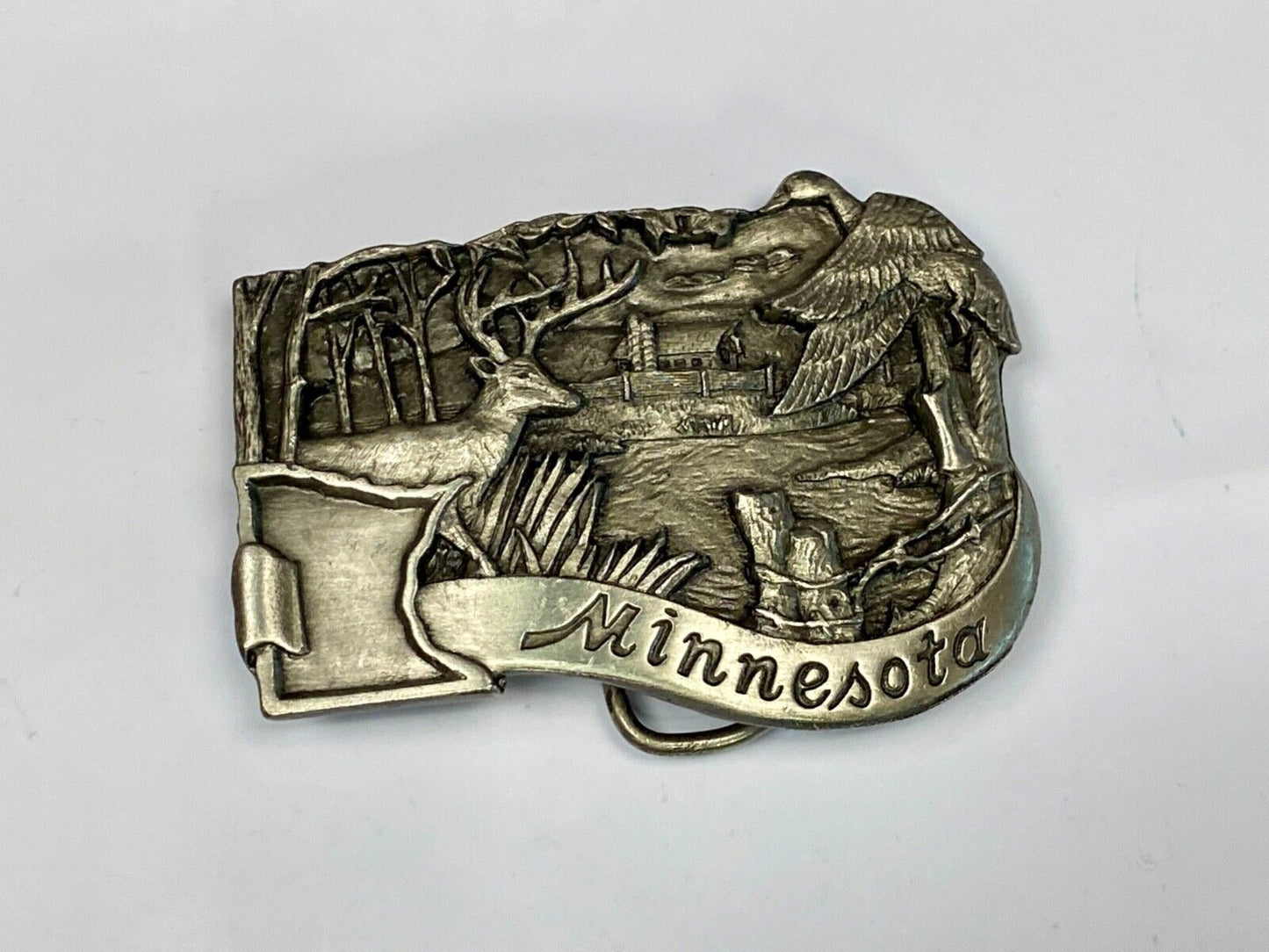 Vintage 1982 Minnesota Beautiful State Deer River Belt Buckle By Siskiyou