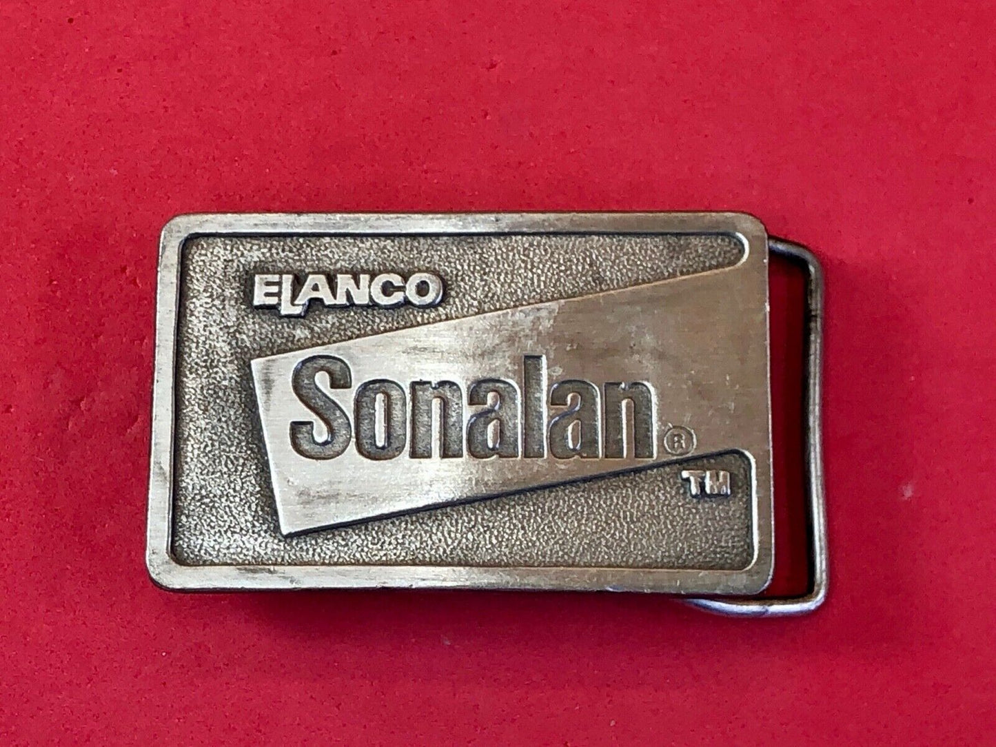 vintage Elanco Sonalan belt buckle - in appreciation for your support farmers