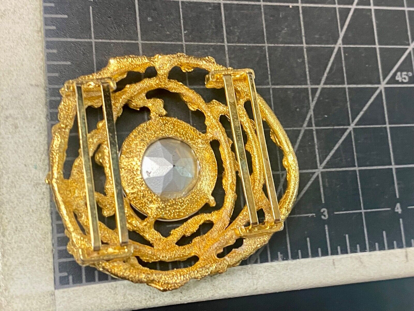 Beautiful retro gold tone see through abstract -Faux stone, belt slide or buckle