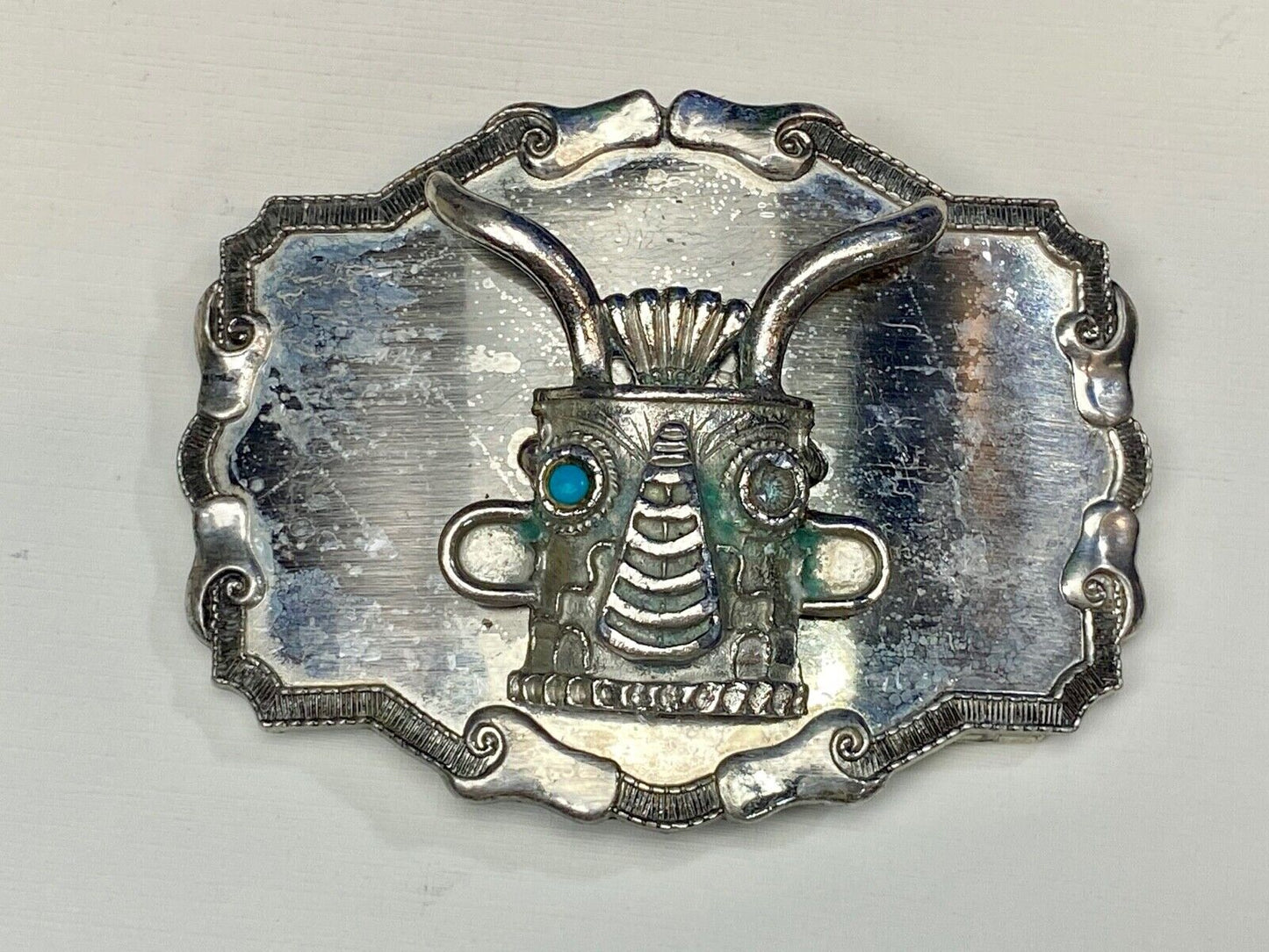 Very Different! Raised Robot Head missing a blue eye! on western belt buckle