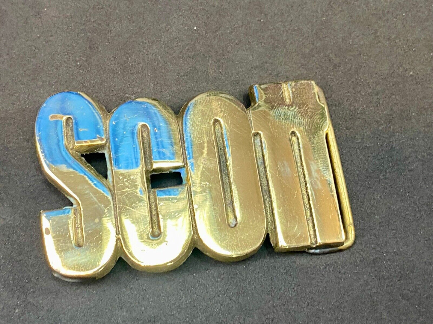 Vintage 70'S Baron Buckle Co Scott Cut-Out Name Belt Buckle - Solid Brass