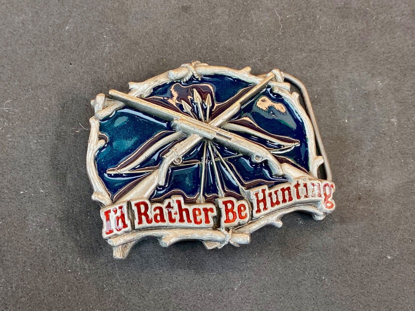 Vintage 1994 Id Rather Be Hunting Great American Belt Buckle - Crossed Shotguns