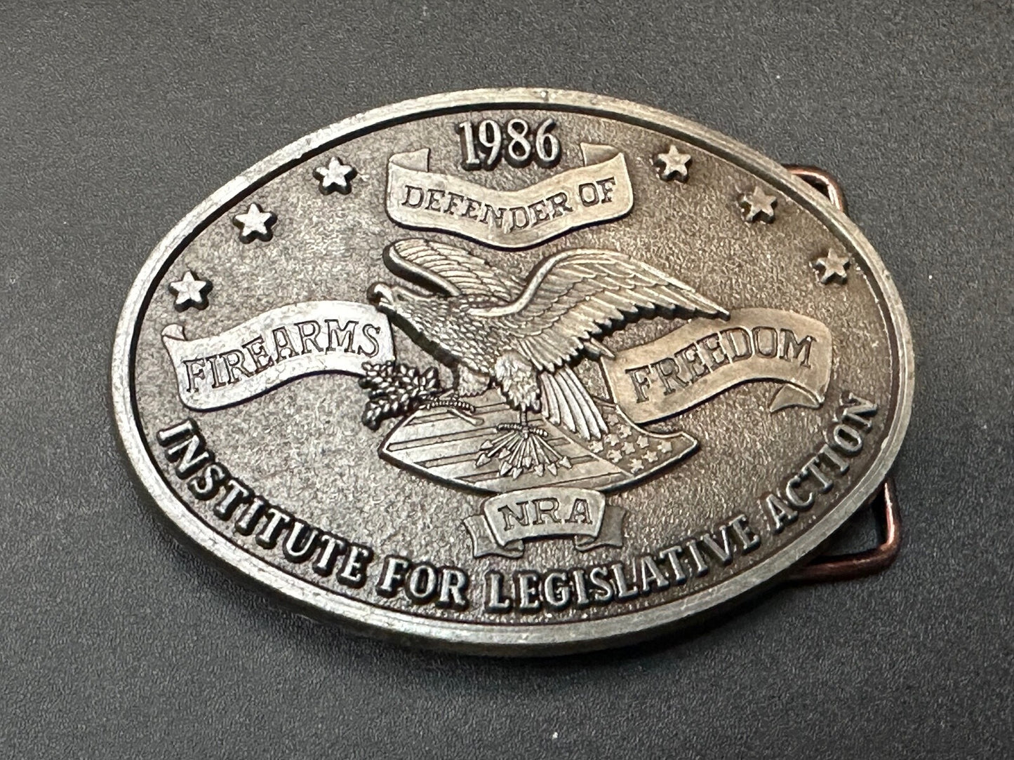 1986 NRA National Rifle Association Firearms Freedom Vintage ILA belt buckle