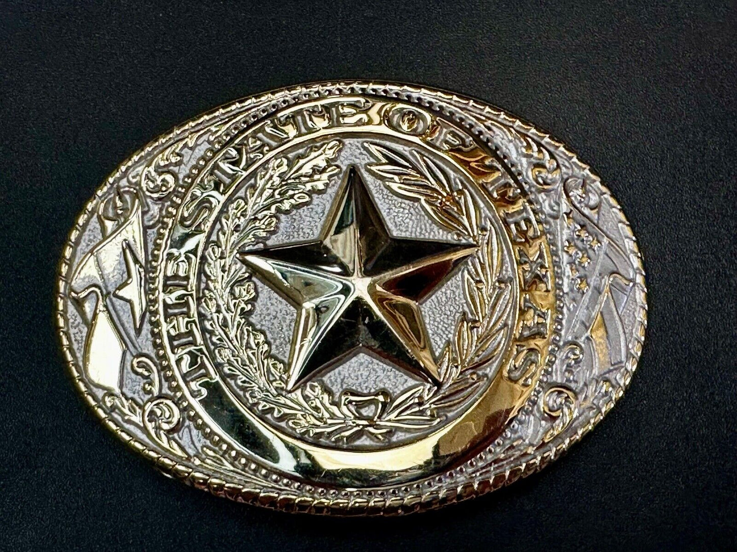 The Great State of Texas Star & Flag western Gold & White Color USA Belt Buckle