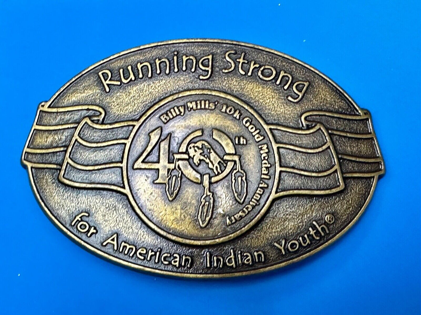 40 years! Native American Indian Youth Running Strong belt buckle