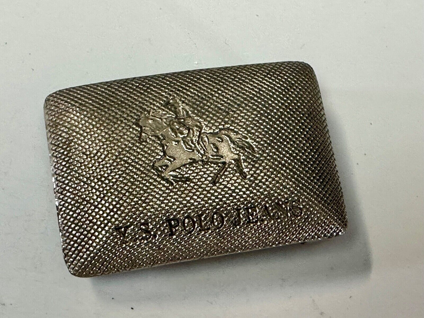 US Polo Jeans Horse Riding Polo Player Silver Tone Rectangular Belt Buckle