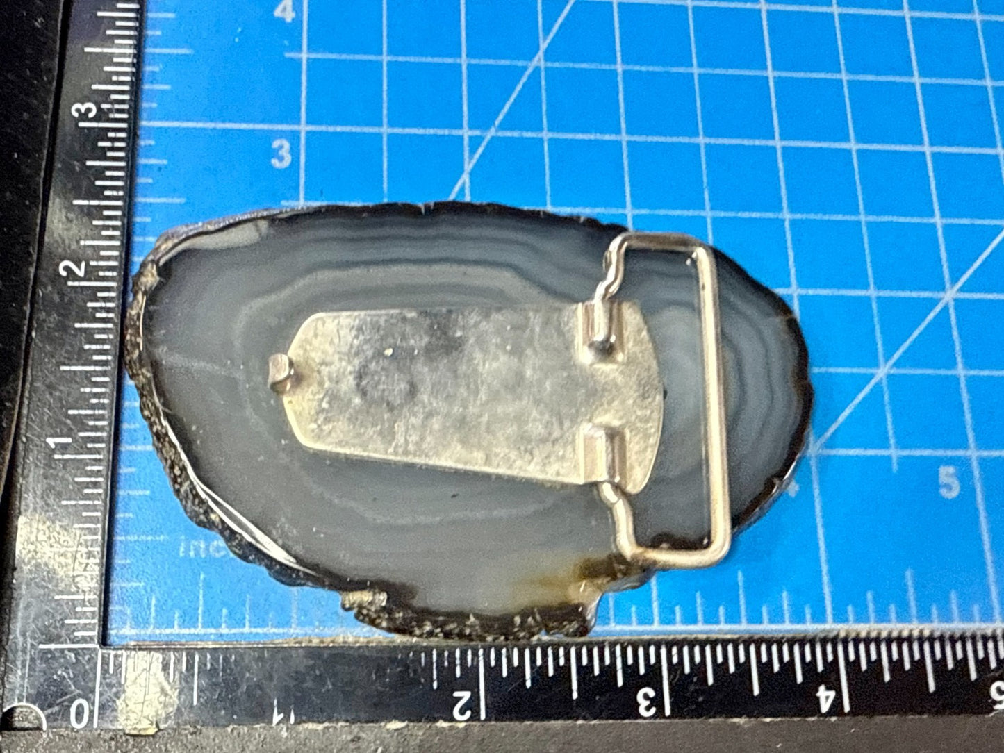 Beautiful Agate Slice Slab Natural Stone Gray Blue Hippy Boho Vibe Belt Buckle