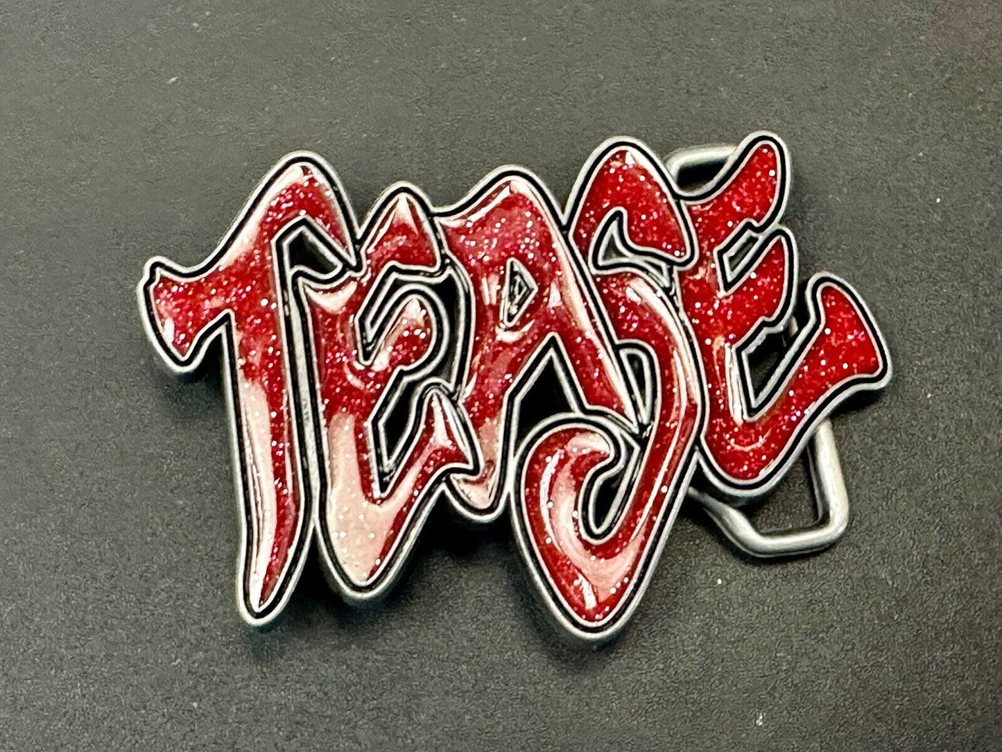 Tease - Says it all! Statement Novelty Sparkle Red Color Statement Belt Buckle