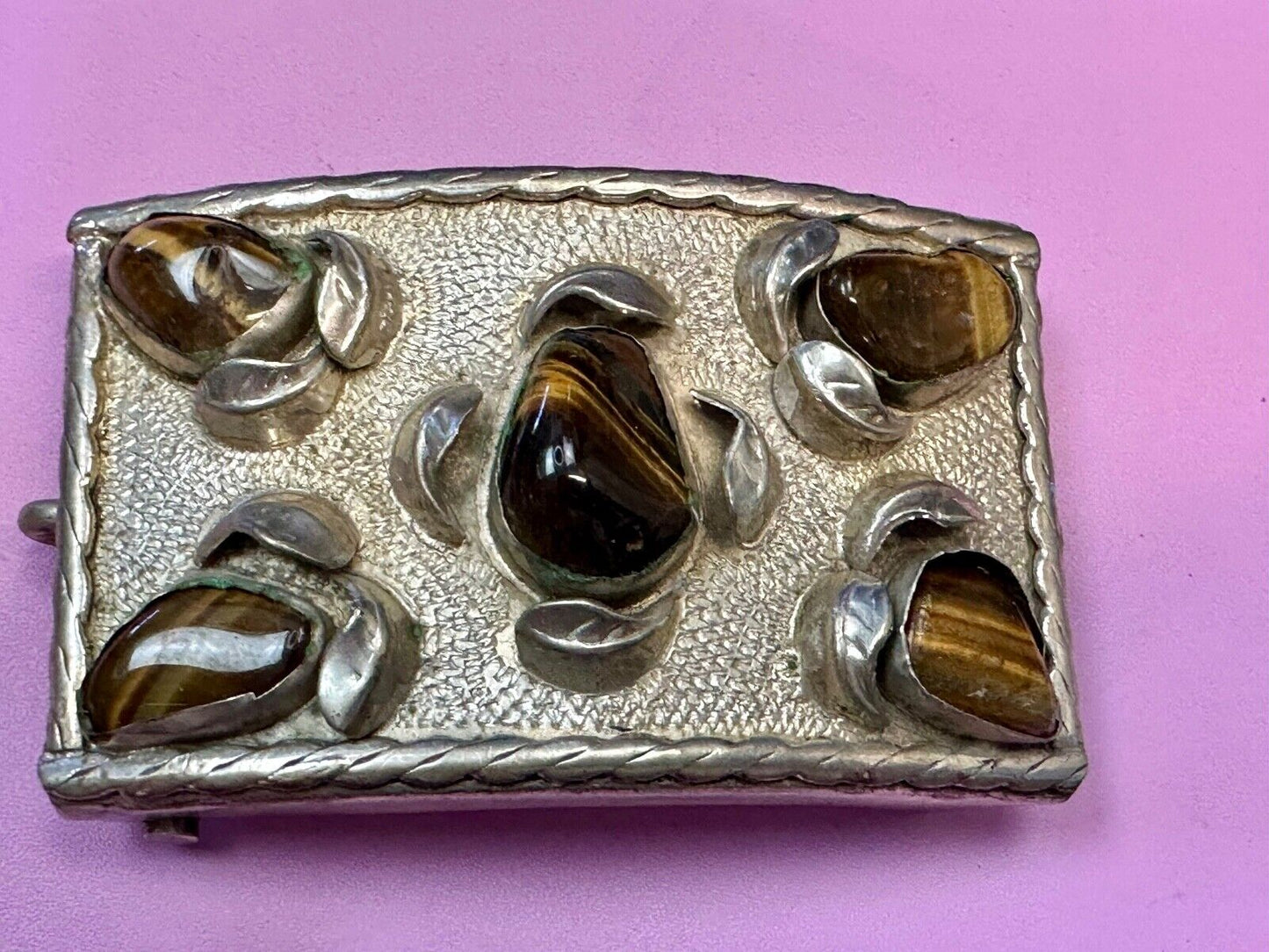 Tigerseye Gemstone Handmade Southwest Southwestern Vintage Alpaca Belt Buckle