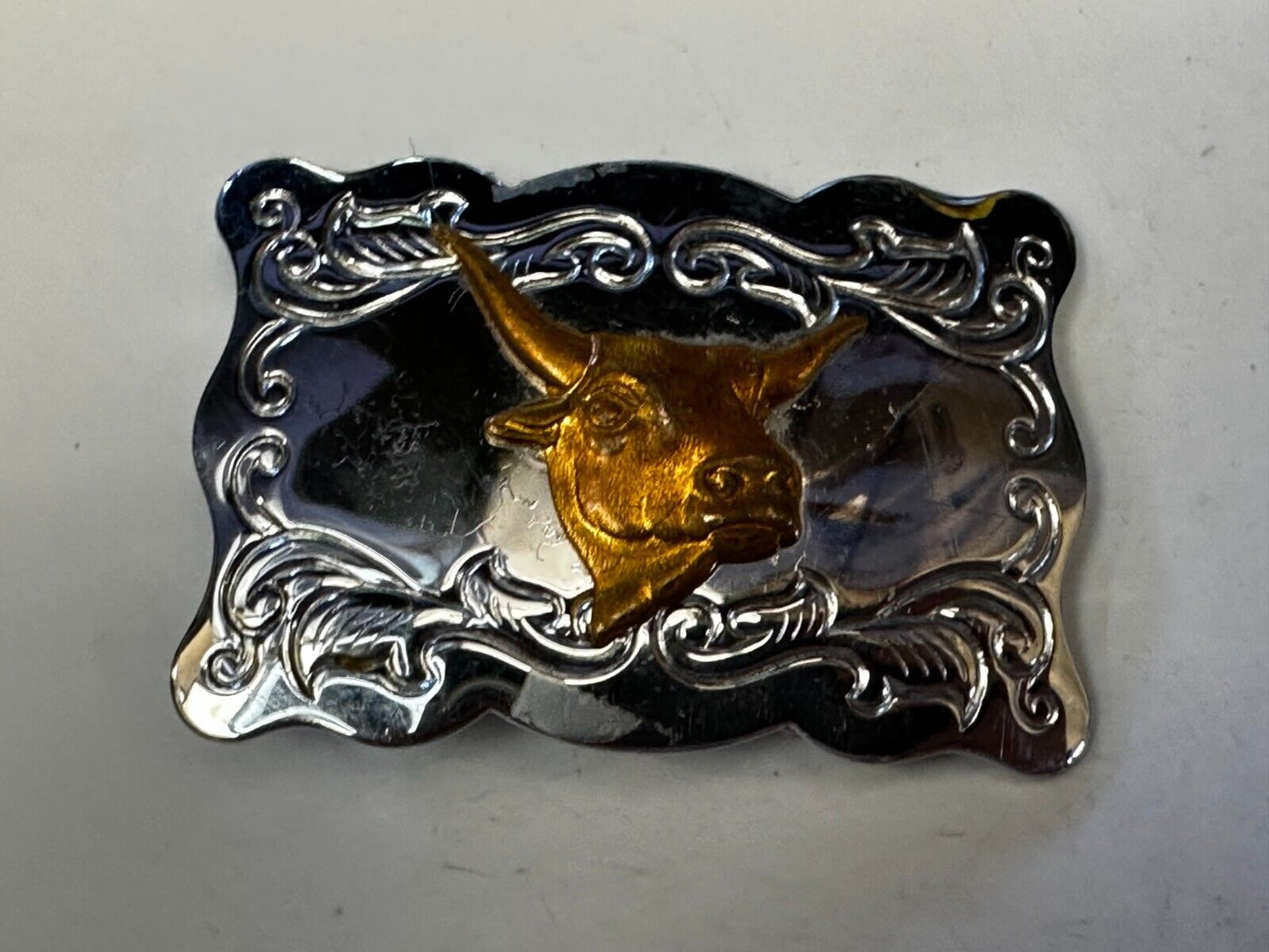 Vintage Cowboys Longhorn W/ Engraved Swirl Pattern Belt Buckle By Chambers