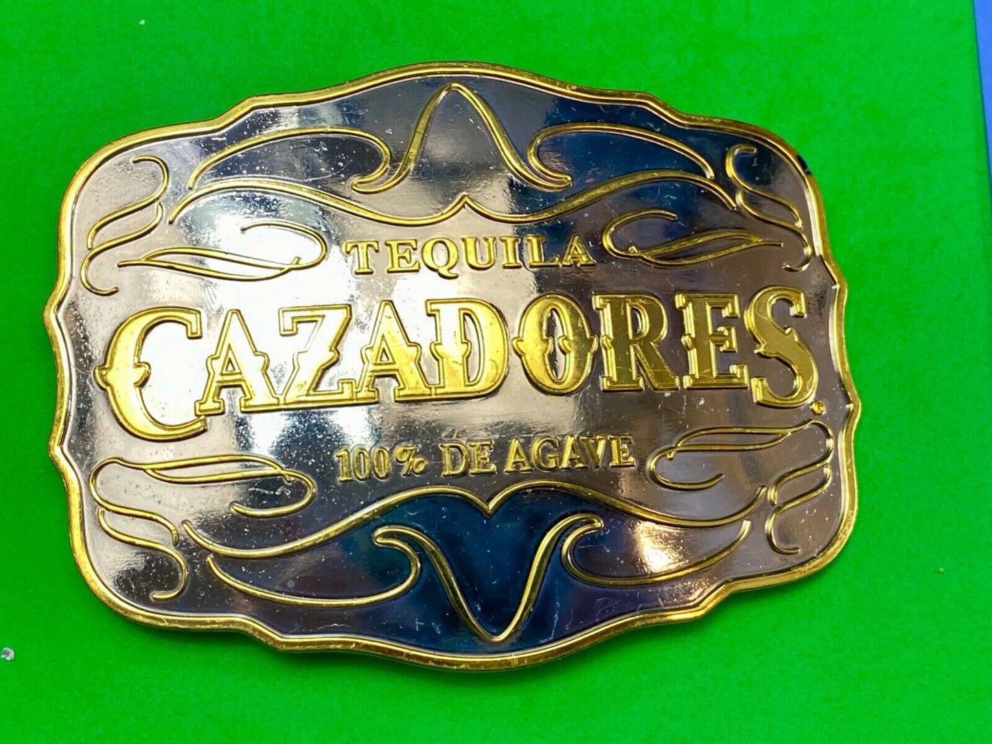 TEQUILA CAZADORES 100% DE AGAVE BELT BUCKLE RARE ADVERTISING OVERSIZED, HUGE!