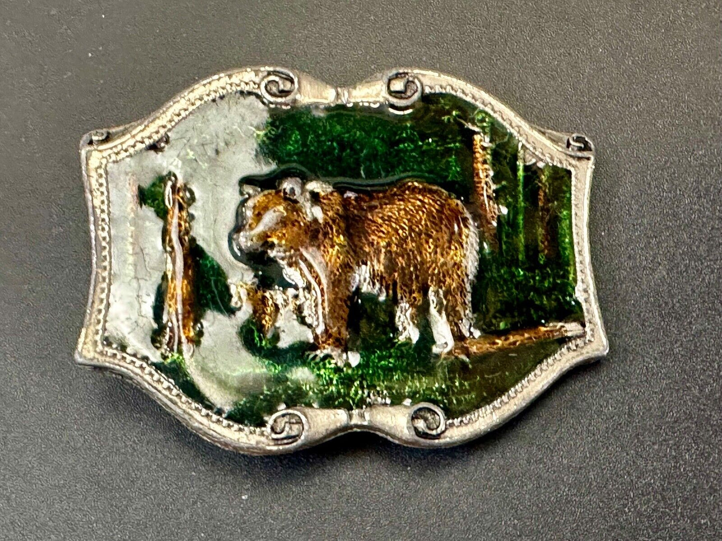Bear & Cub in Nature Vintage Tiffany Studio New York belt buckle